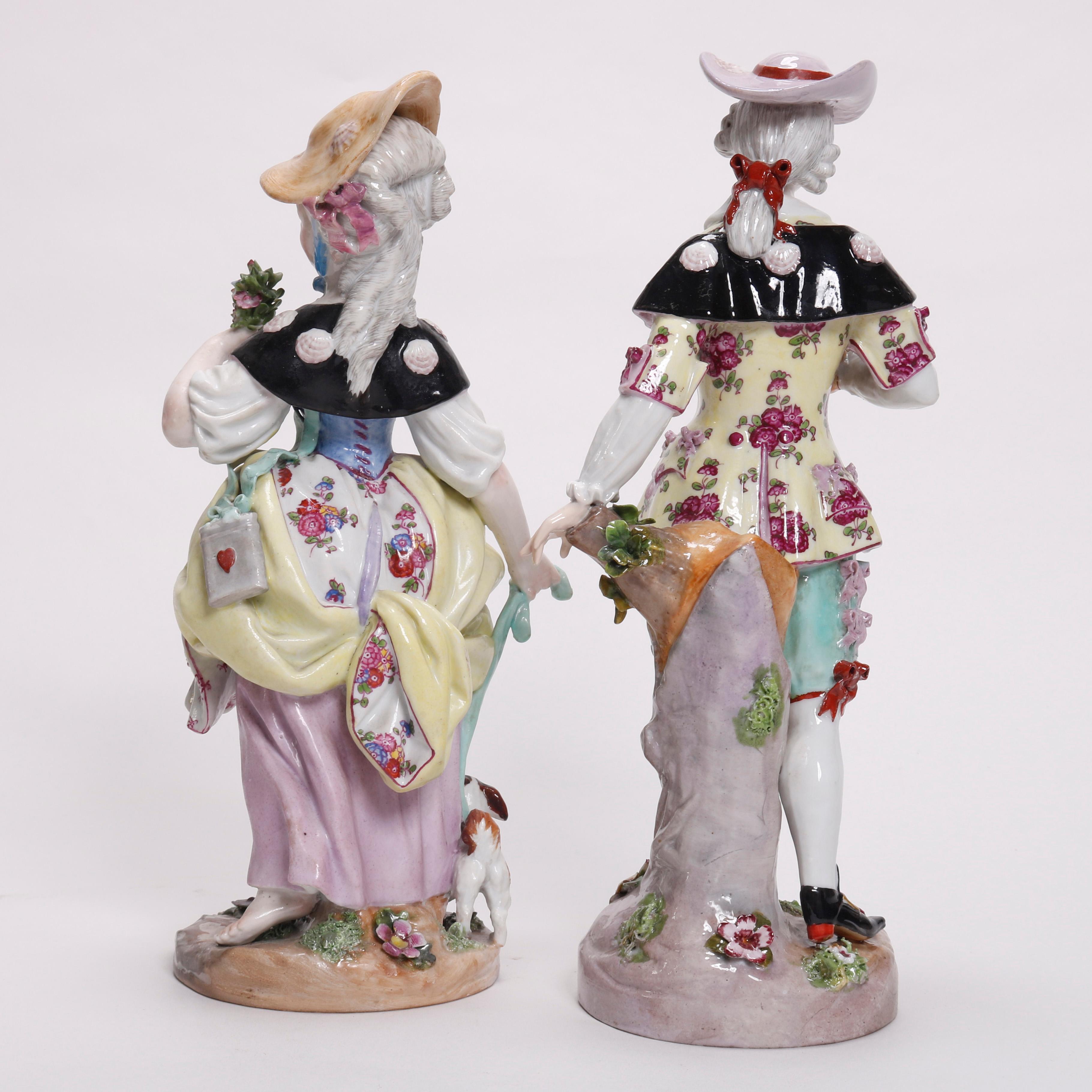 Hand-Painted Antique German Hand Painted Meissen Porcelain Figures, Courting Couple