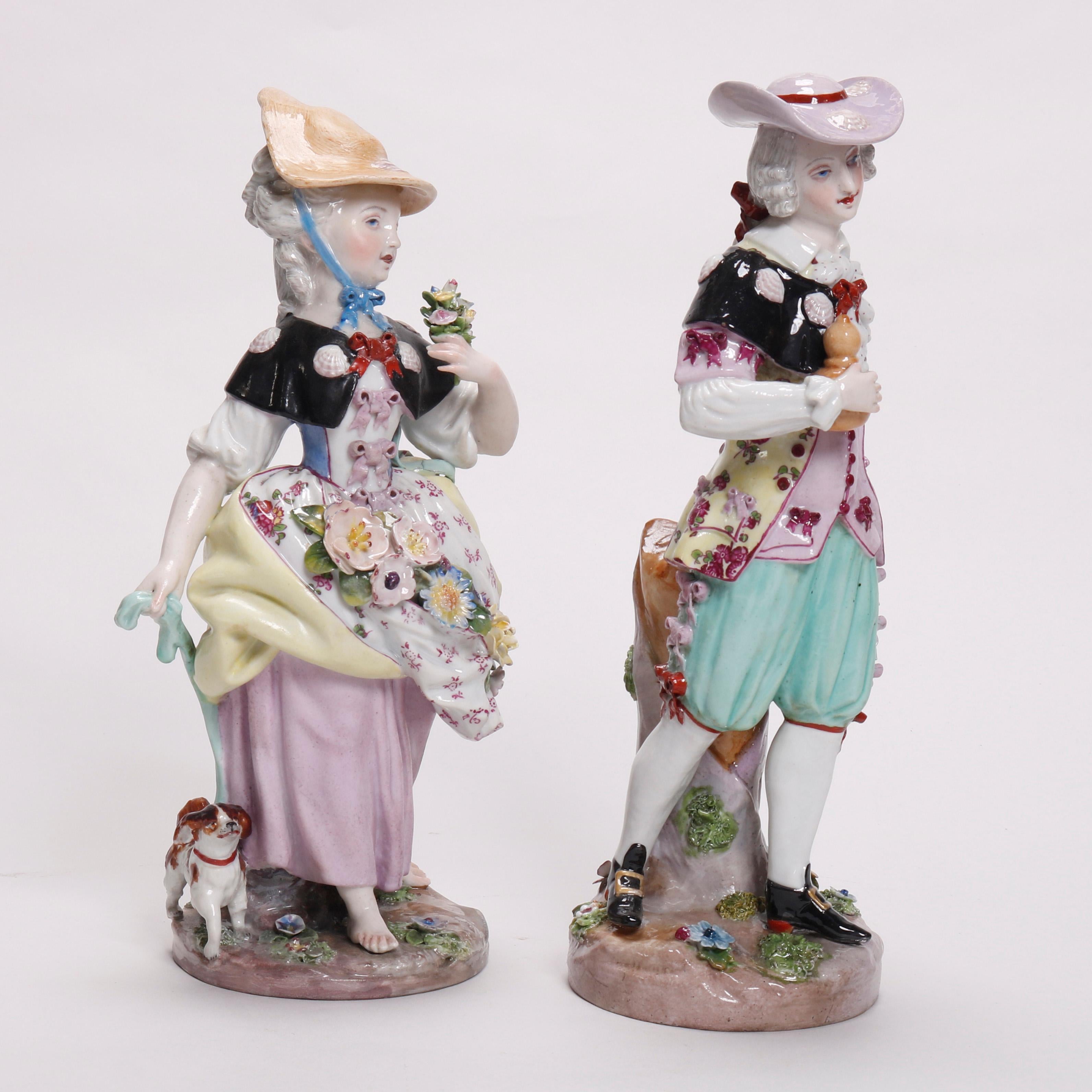 19th Century Antique German Hand Painted Meissen Porcelain Figures, Courting Couple