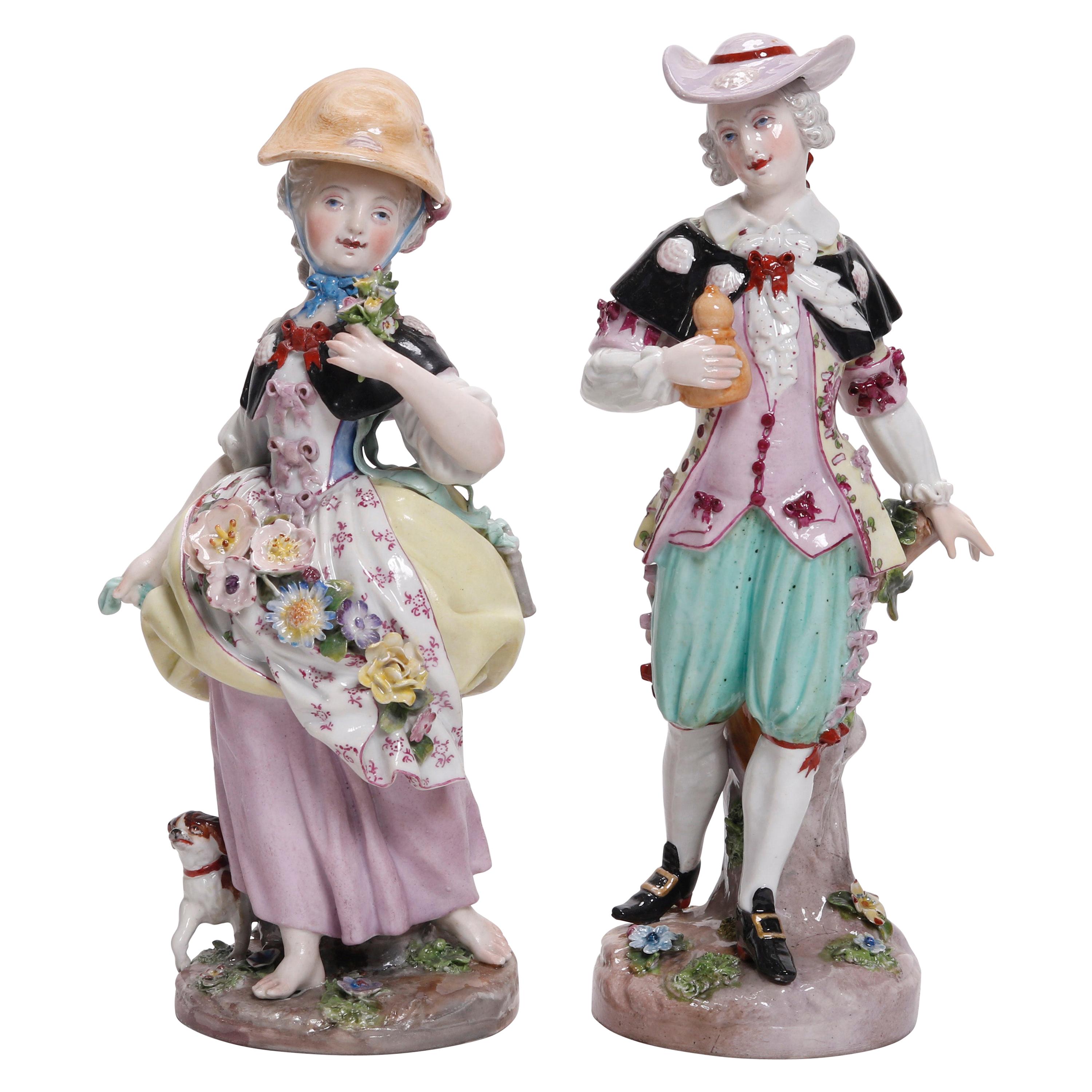 Antique German Hand Painted Meissen Porcelain Figures, Courting Couple