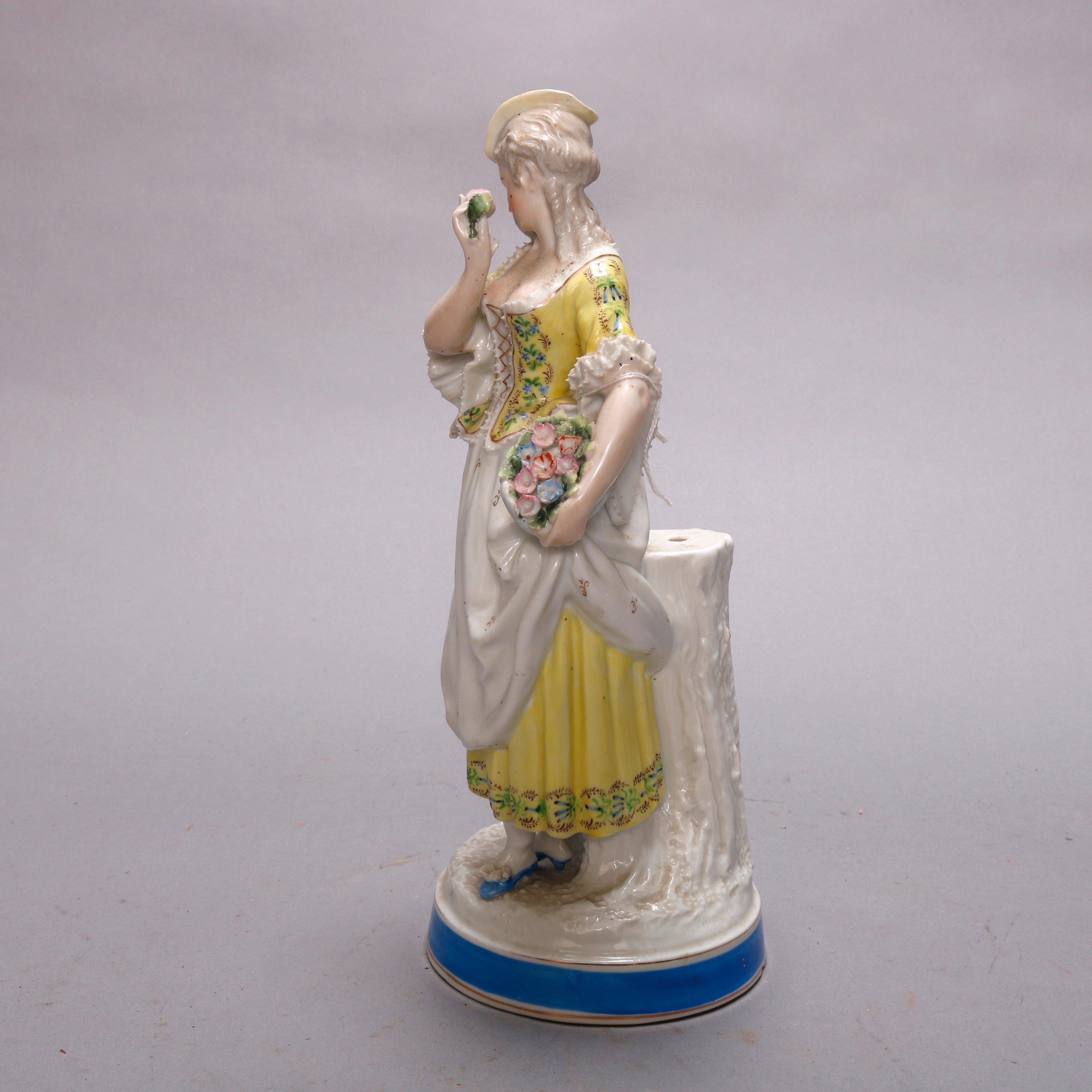 Victorian Antique German Hand Painted Porcelain Maiden Figure, Manner of Meissen, c1900 For Sale