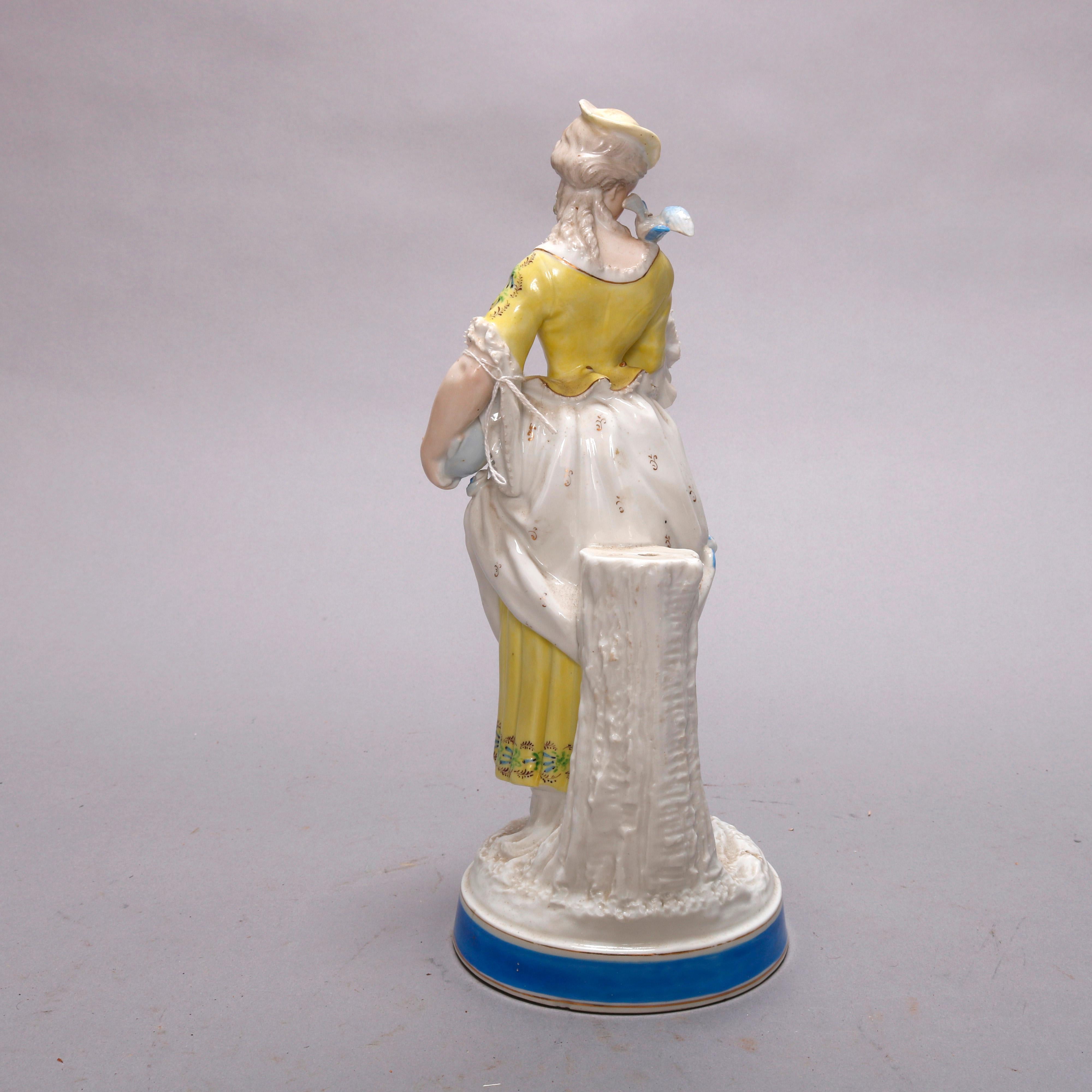 Hand-Painted Antique German Hand Painted Porcelain Maiden Figure, Manner of Meissen, c1900 For Sale