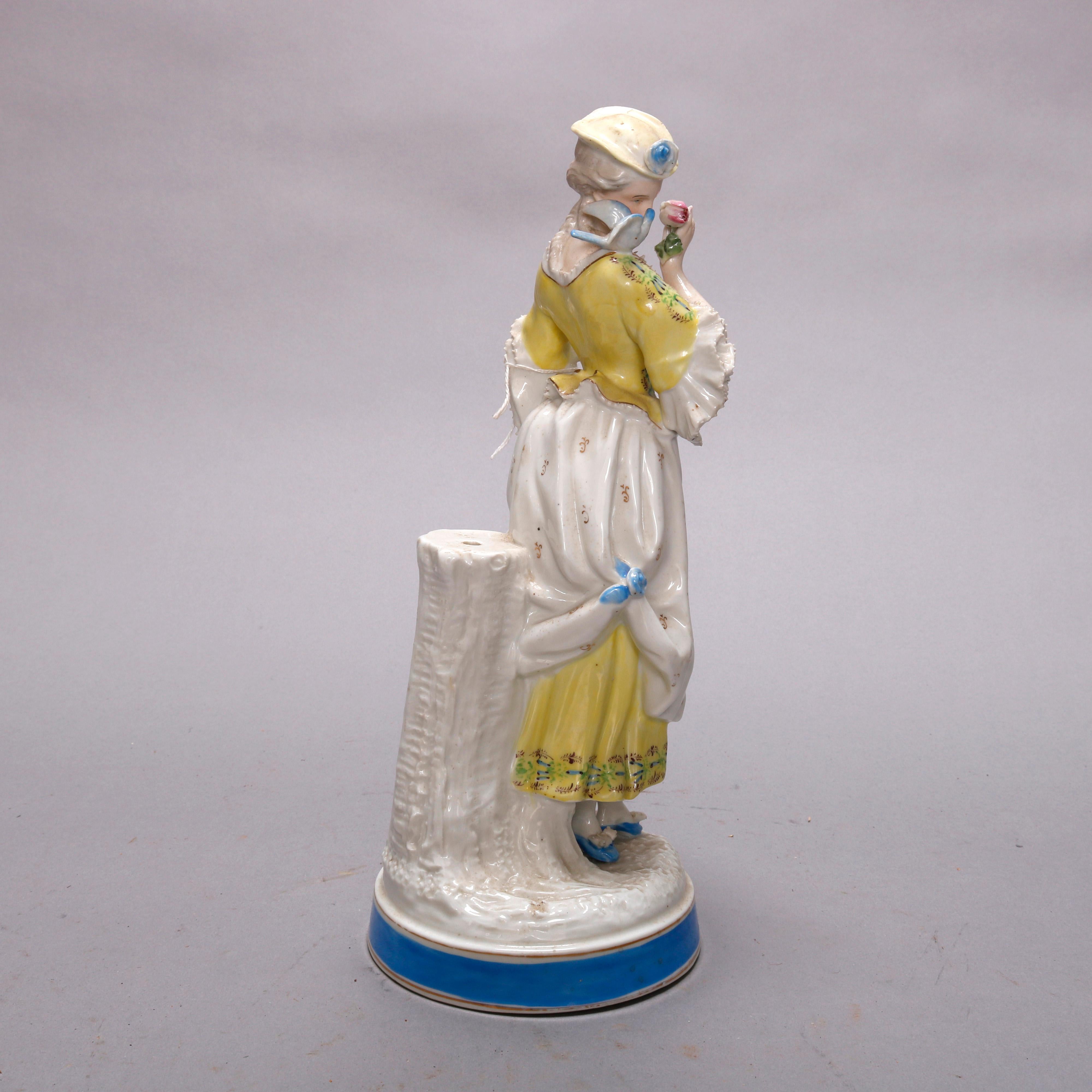 Antique German Hand Painted Porcelain Maiden Figure, Manner of Meissen, c1900 In Good Condition For Sale In Big Flats, NY