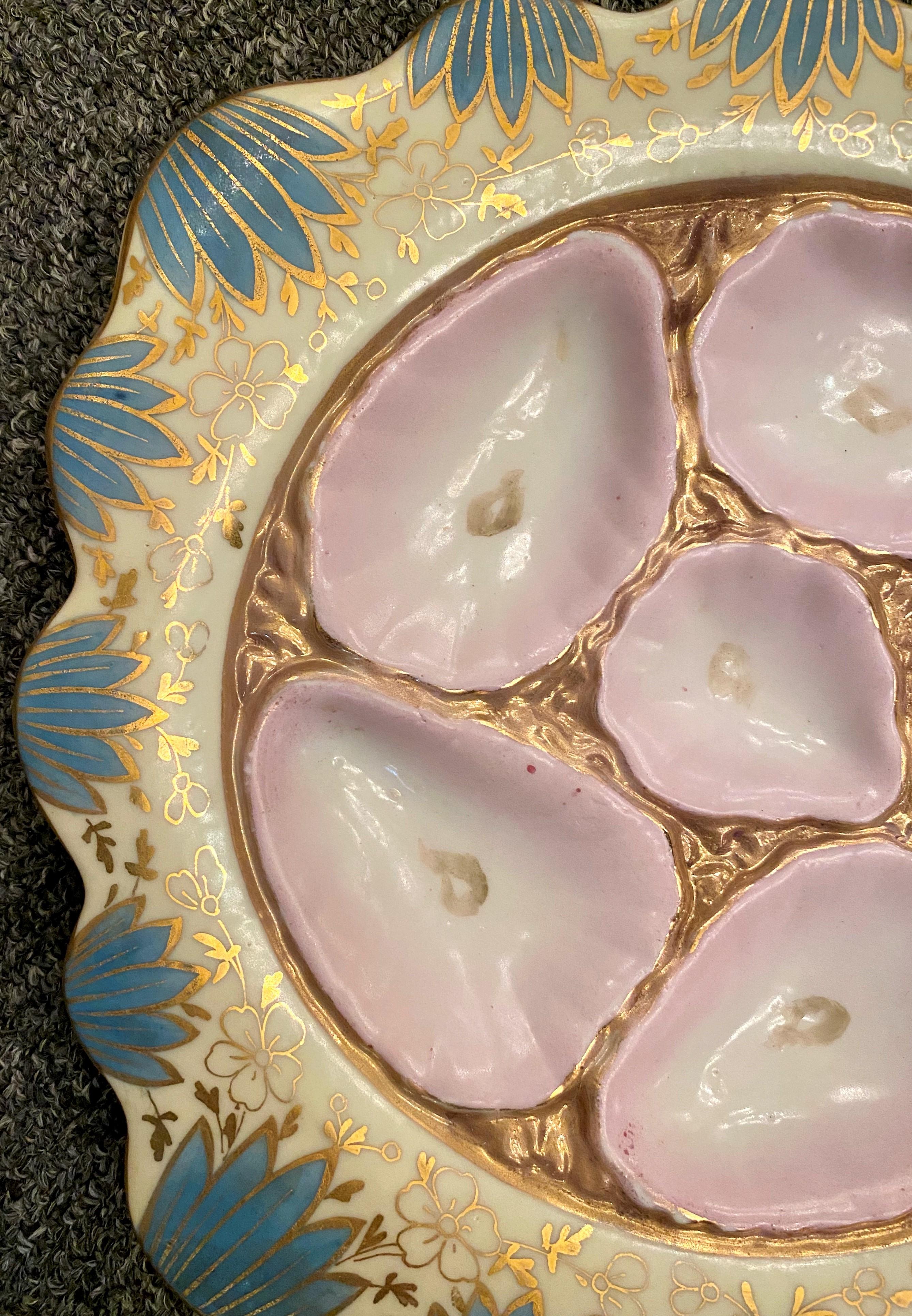 Antique German hand painted porcelain oyster plate, circa 1880s.