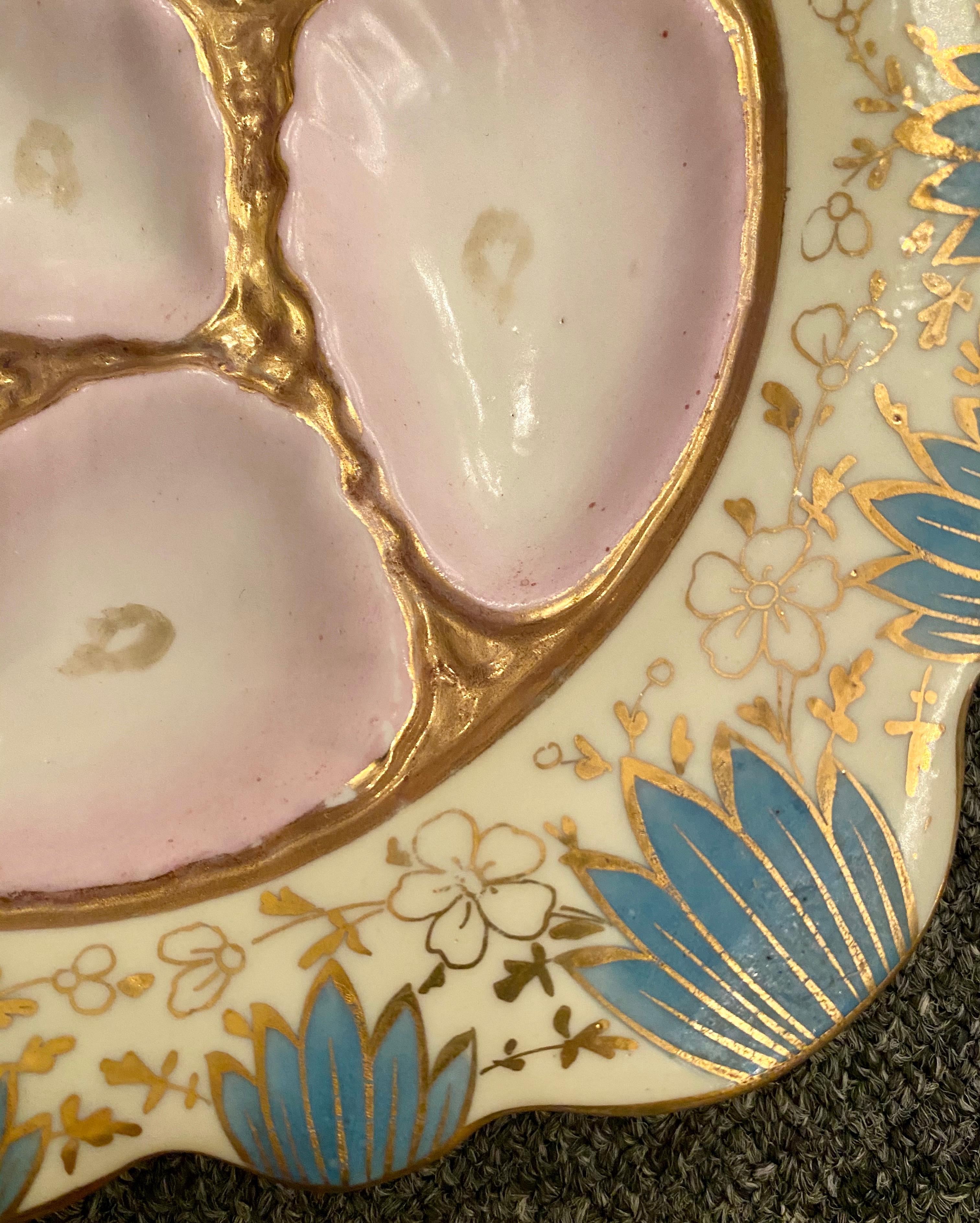 19th Century Antique German Hand Painted Porcelain Oyster Plate, circa 1880s