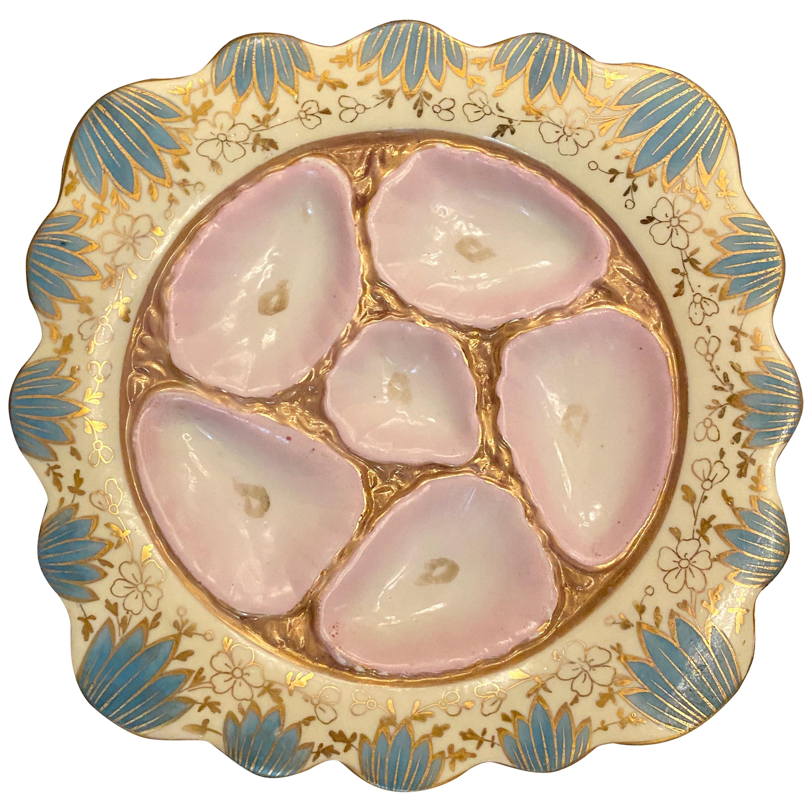 Antique German Hand Painted Porcelain Oyster Plate, circa 1880s