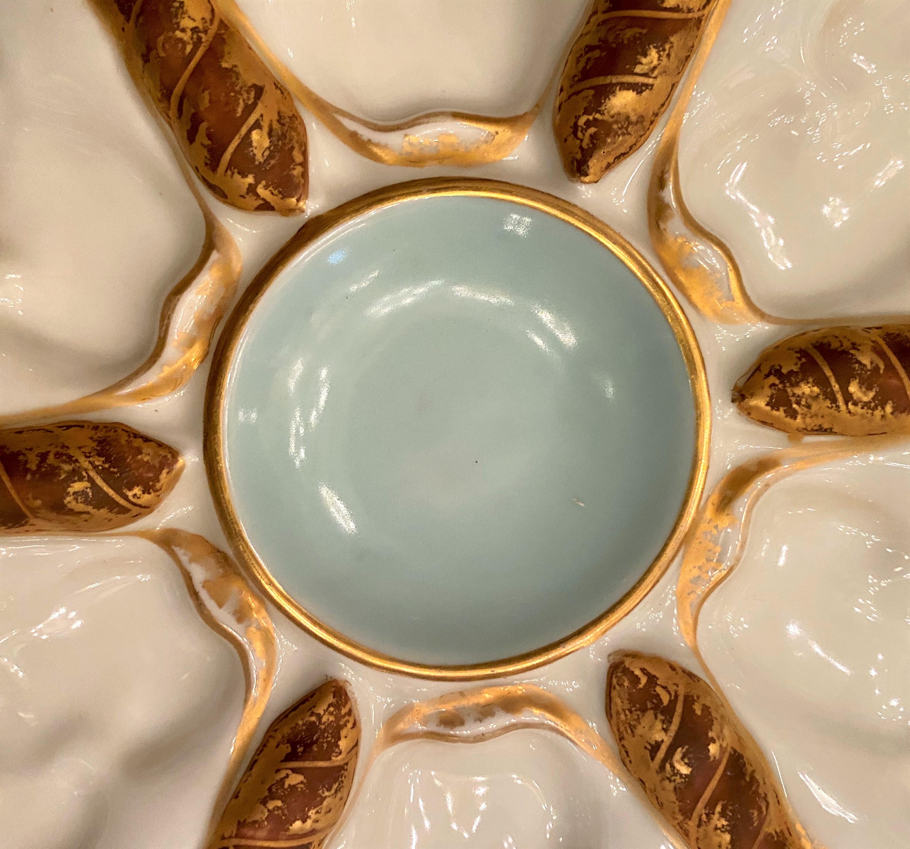 Antique German Hand-Painted & Molded Porcelain Oyster Plate in Shell Motif, Circa 1870's-1880's
