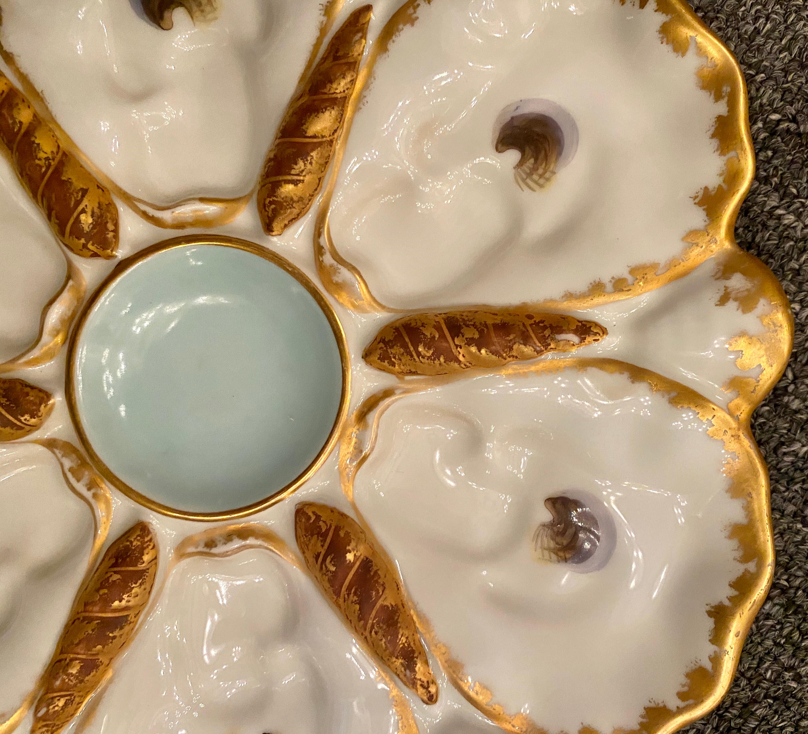 19th Century German Hand-Painted Shell Motif Molded Porcelain Oyster Plate, circa 1870
