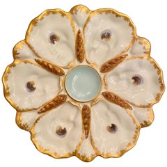 German Hand-Painted Shell Motif Molded Porcelain Oyster Plate, circa 1870