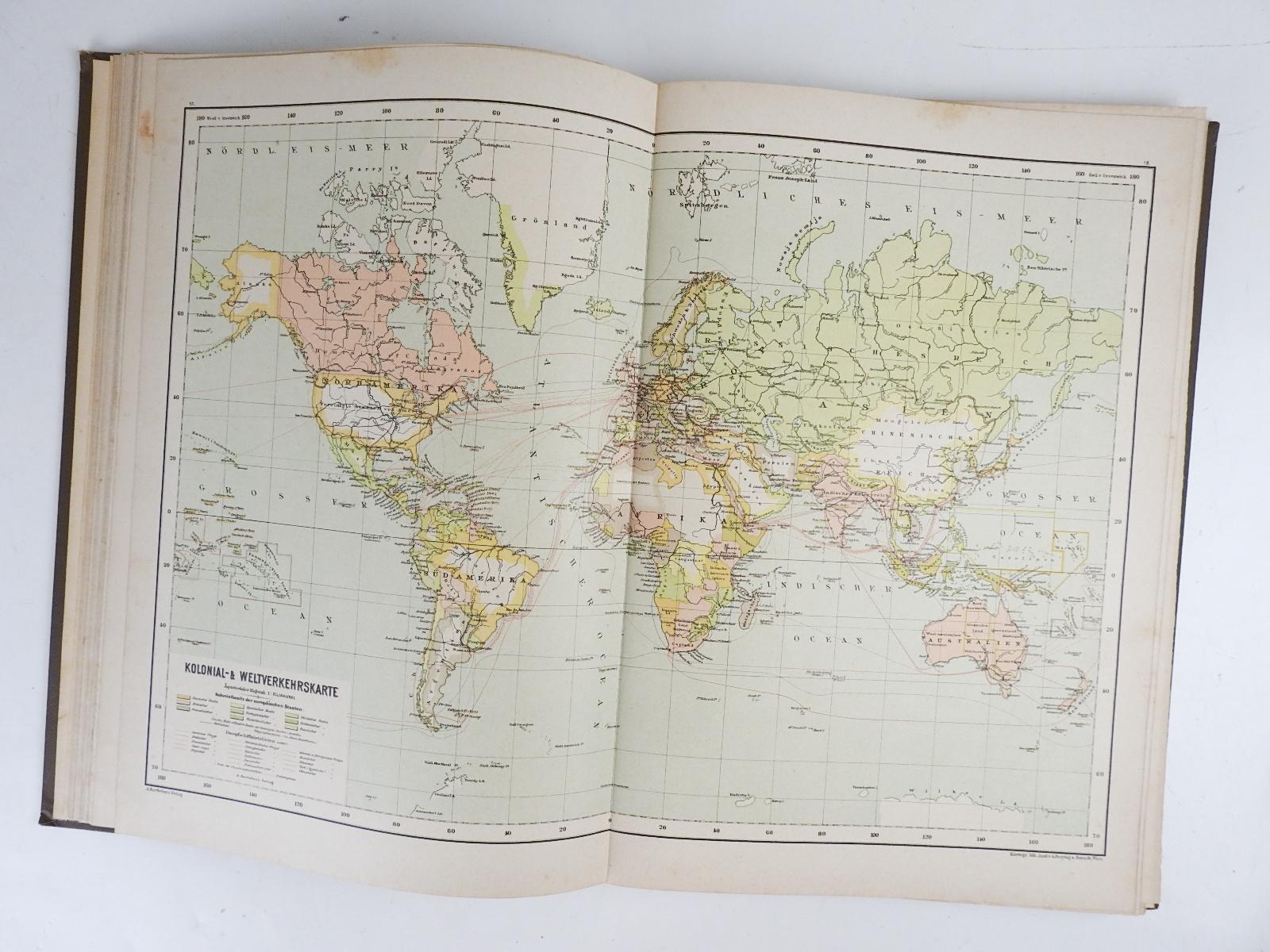 Antique German Hartleben's Volks Atlas Book World Maps For Sale 5