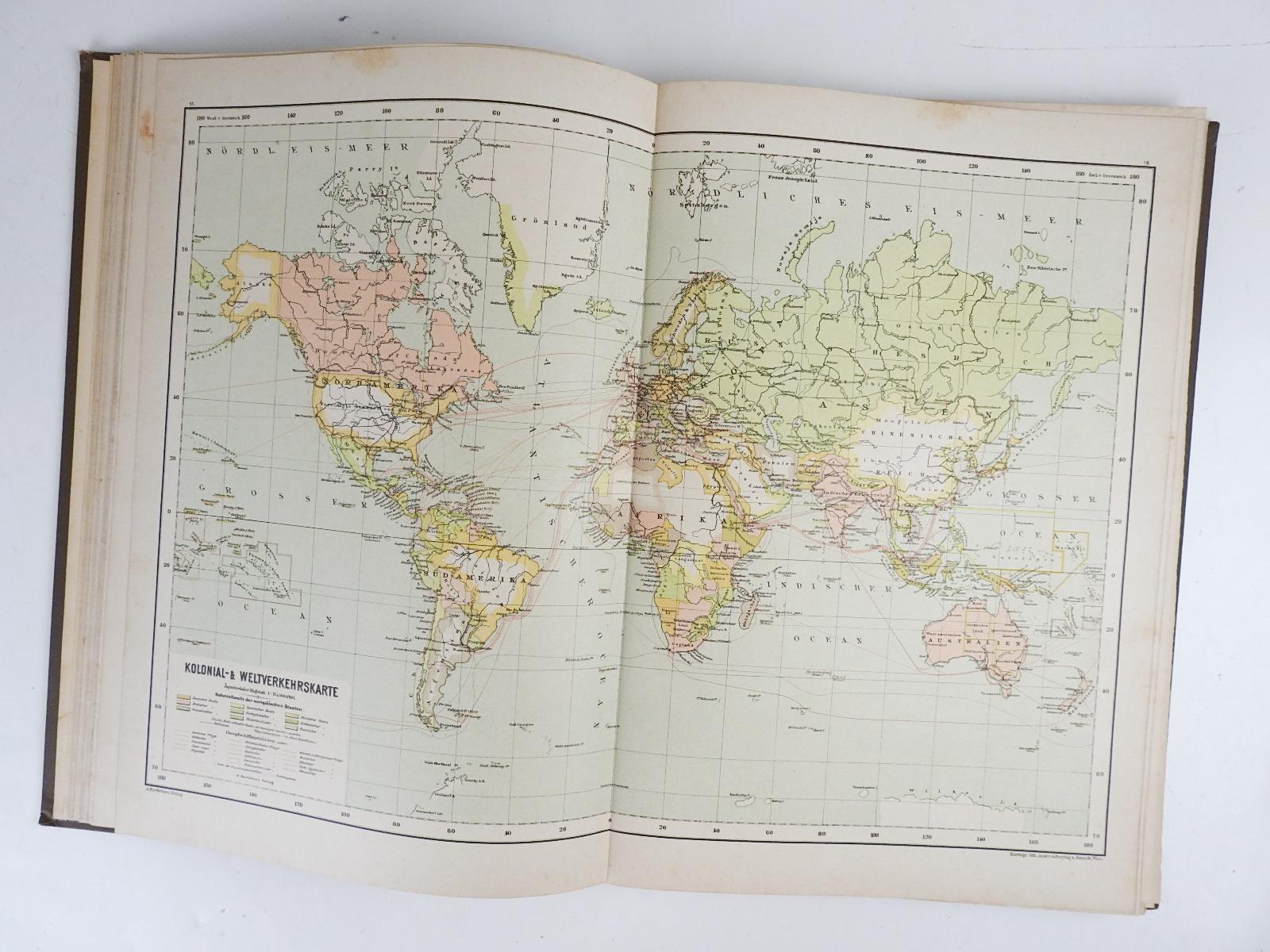 Antique German Hartleben's Volks Atlas Book World Maps For Sale at 1stDibs