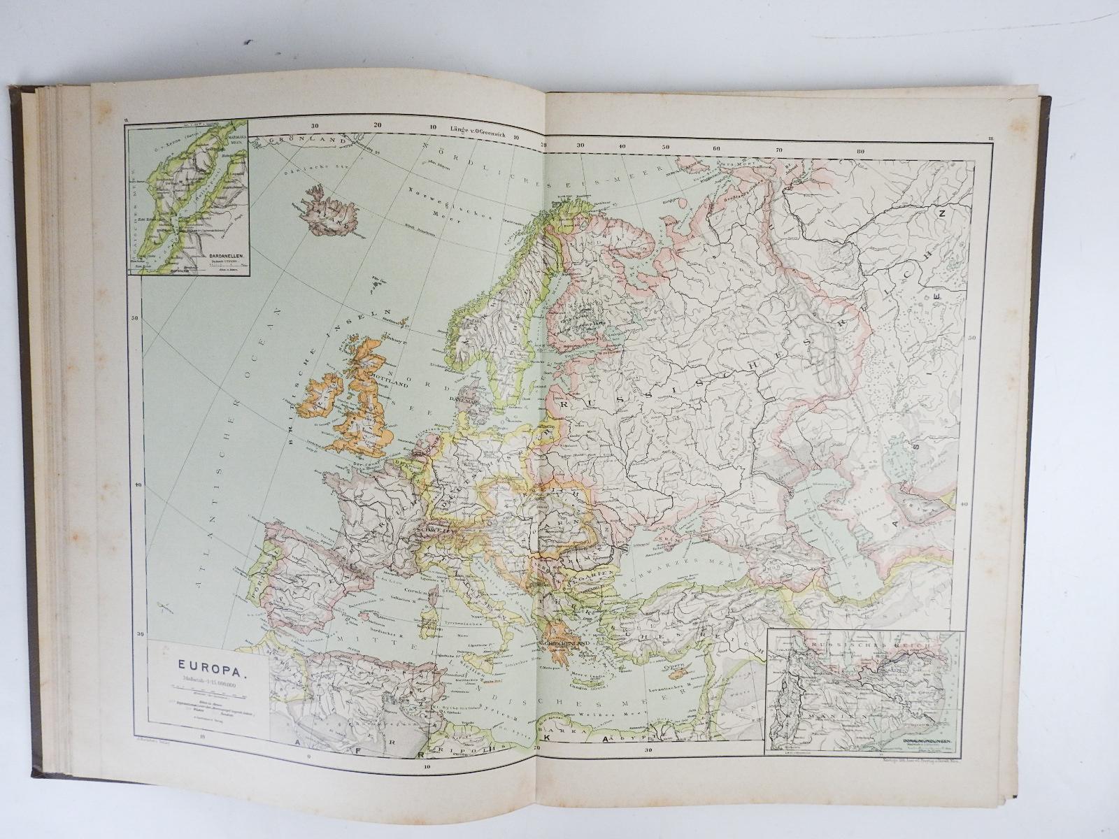 Antique German Hartleben's Volks Atlas Book World Maps For Sale 6