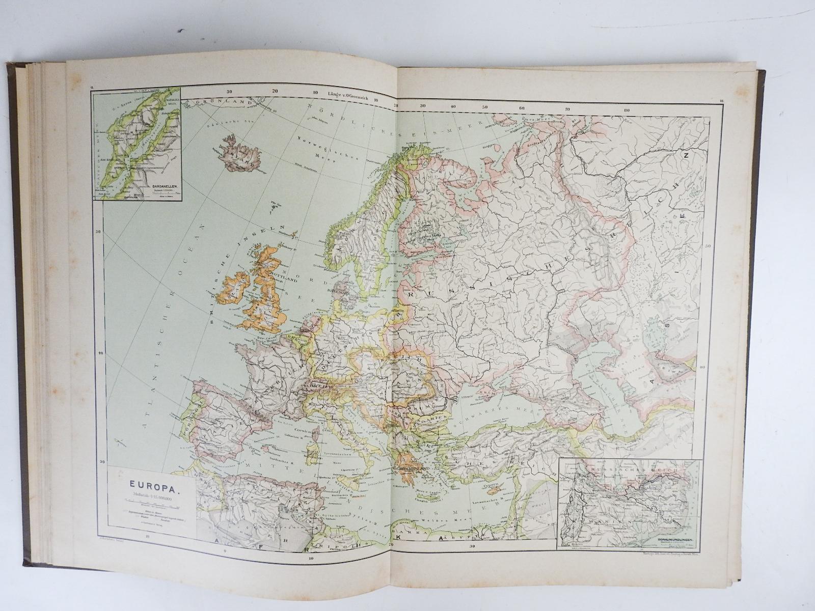 Antique German Hartleben's Volks Atlas Book World Maps For Sale at 1stDibs