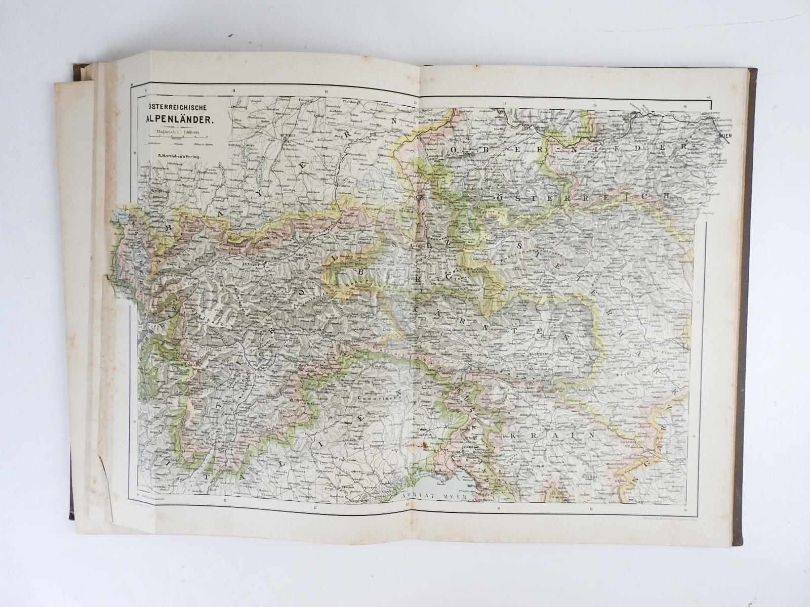 Antique German Hartleben's Volks Atlas Book World Maps For Sale 7