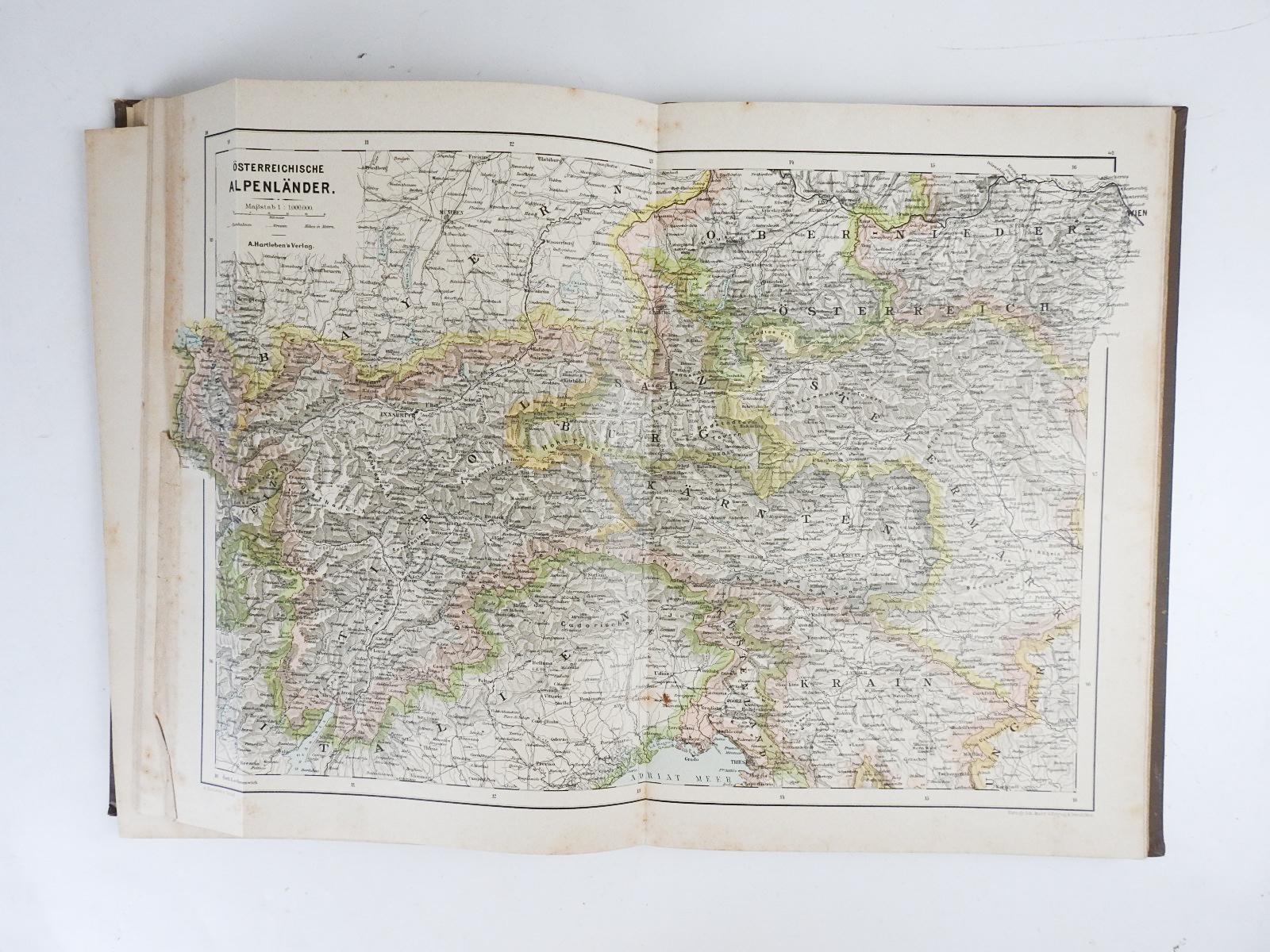 Antique German Hartleben's Volks Atlas Book World Maps For Sale at 1stDibs