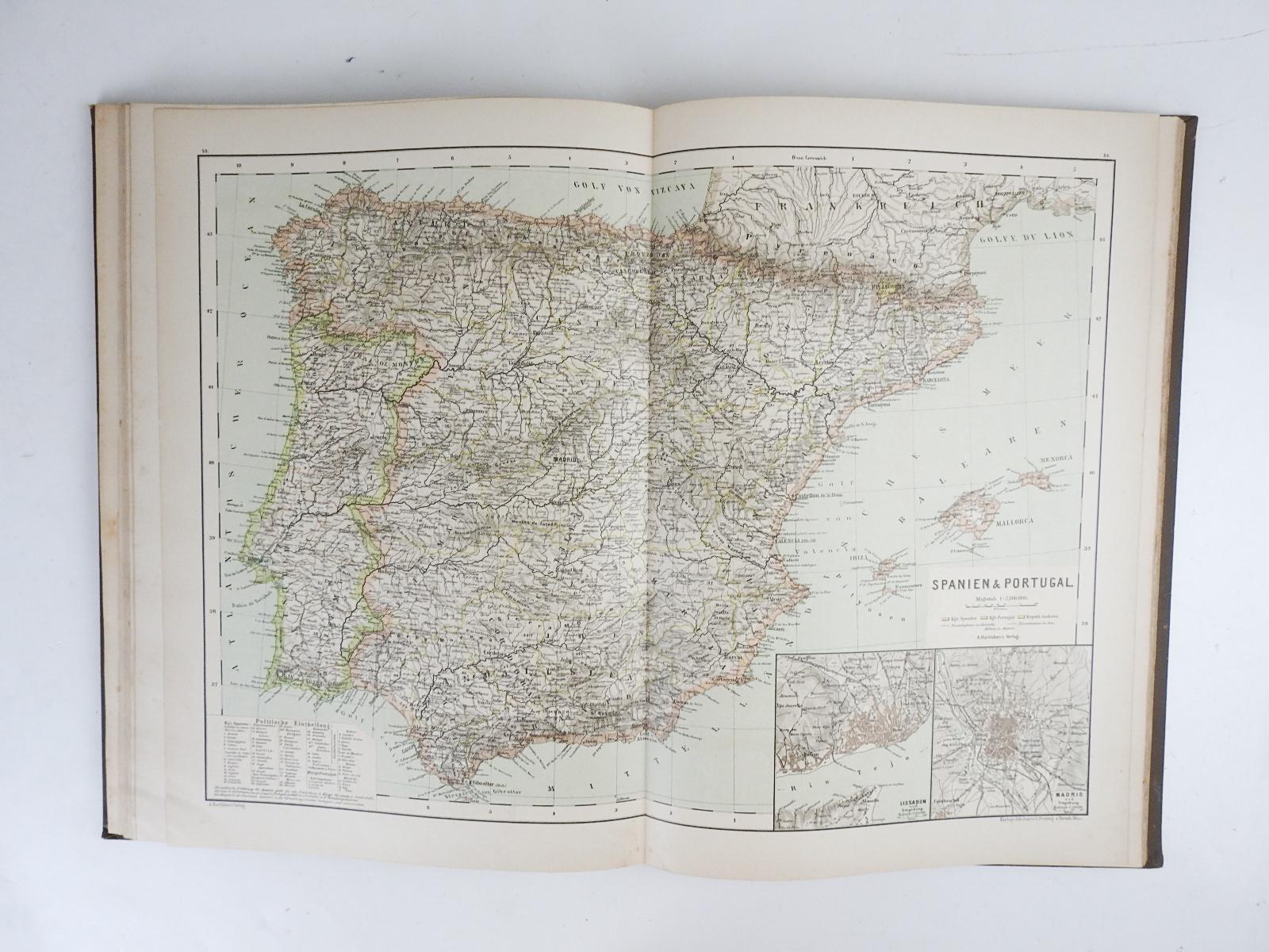 Antique German Hartleben's Volks Atlas Book World Maps For Sale 8