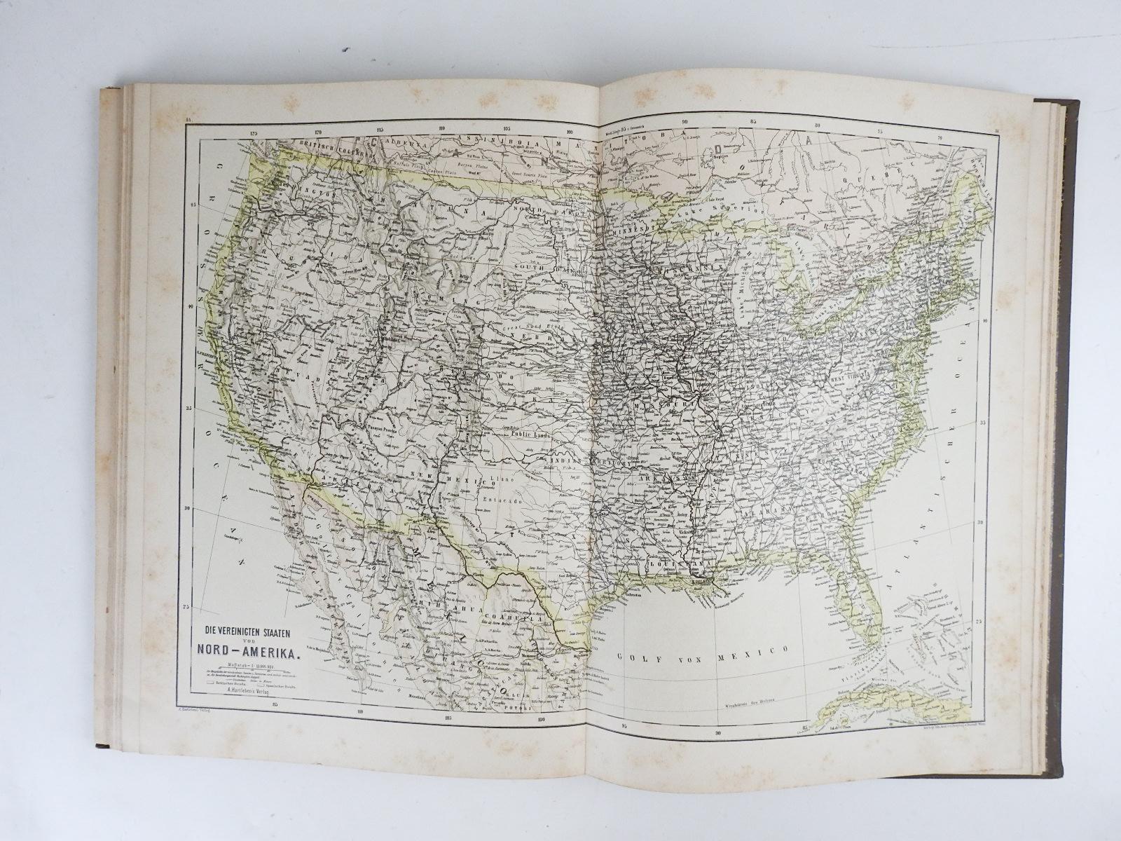 Antique German Hartleben's Volks Atlas Book World Maps For Sale 9