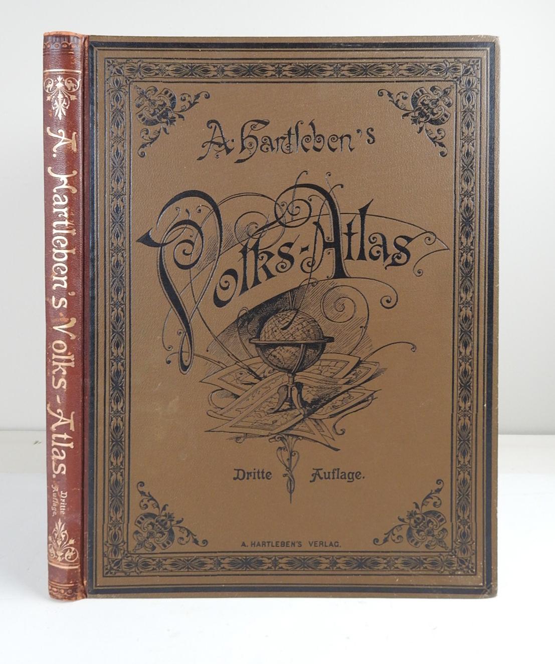 Aesthetic Movement Antique German Hartleben's Volks Atlas Book World Maps For Sale