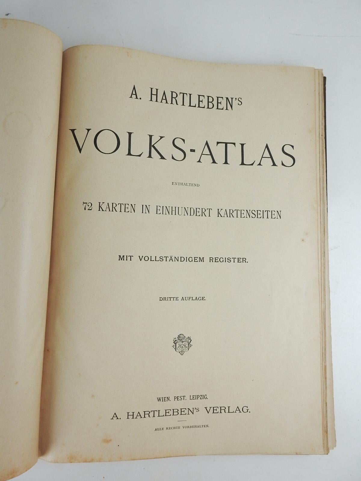 20th Century Antique German Hartleben's Volks Atlas Book World Maps For Sale