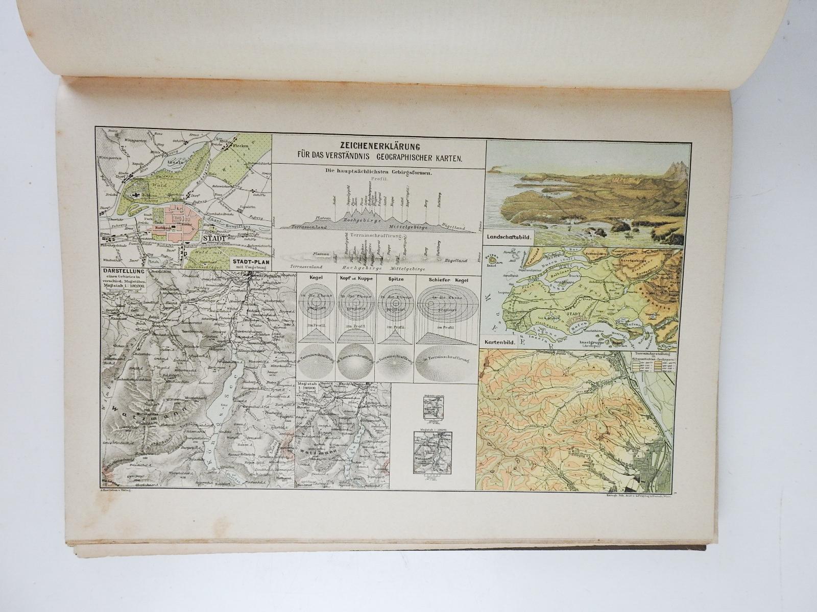Paper Antique German Hartleben's Volks Atlas Book World Maps For Sale