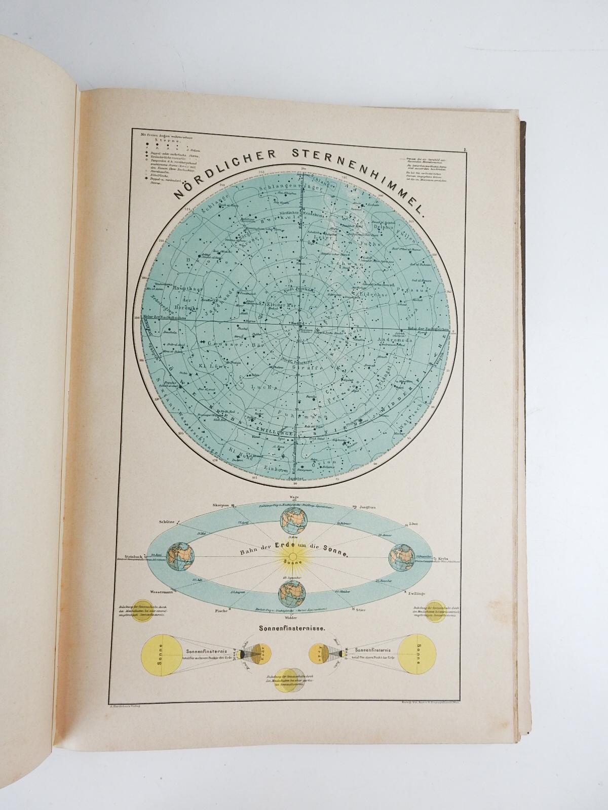 Antique German Hartleben's Volks Atlas Book World Maps For Sale 1