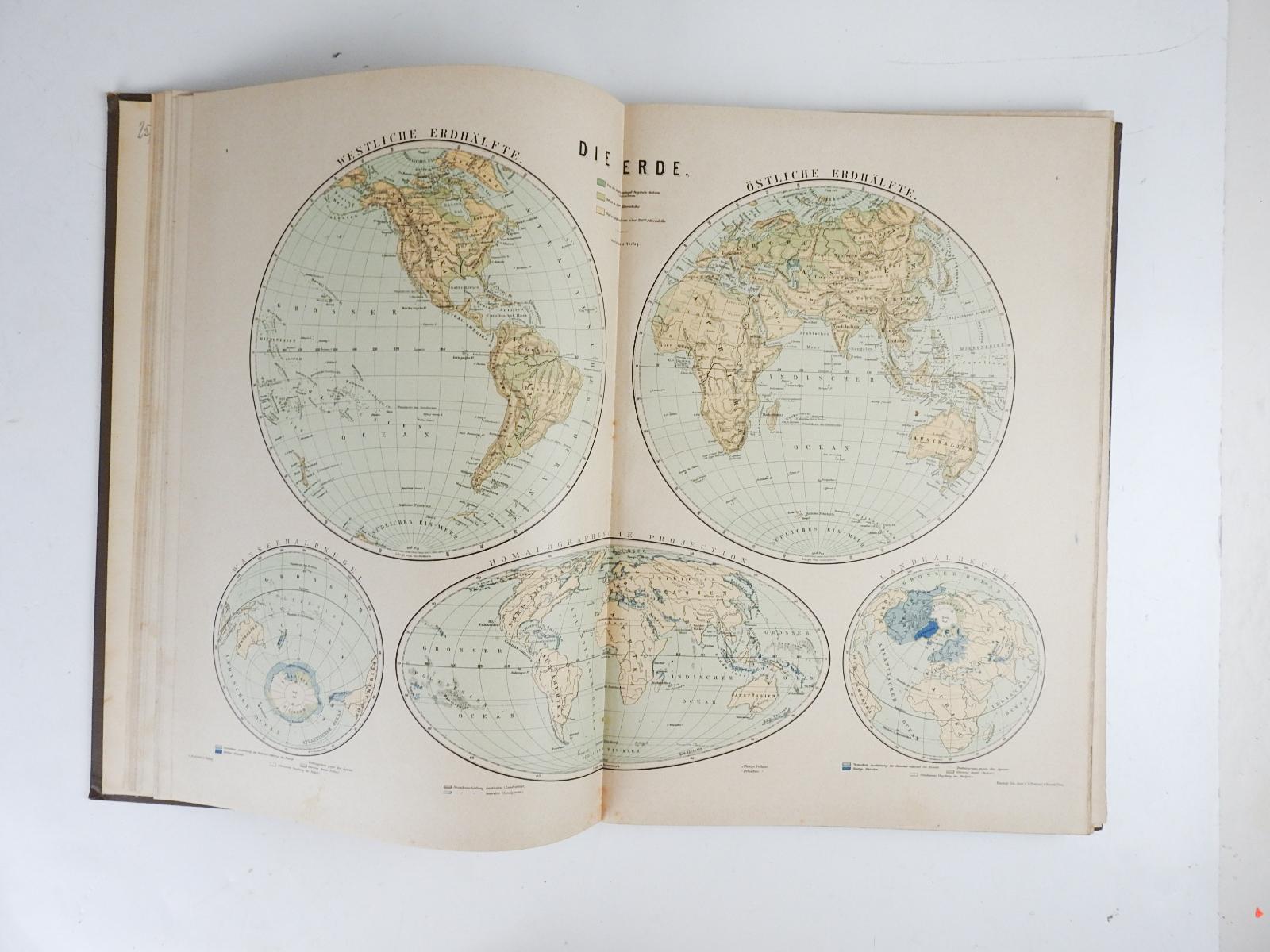 Antique German Hartleben's Volks Atlas Book World Maps For Sale 2