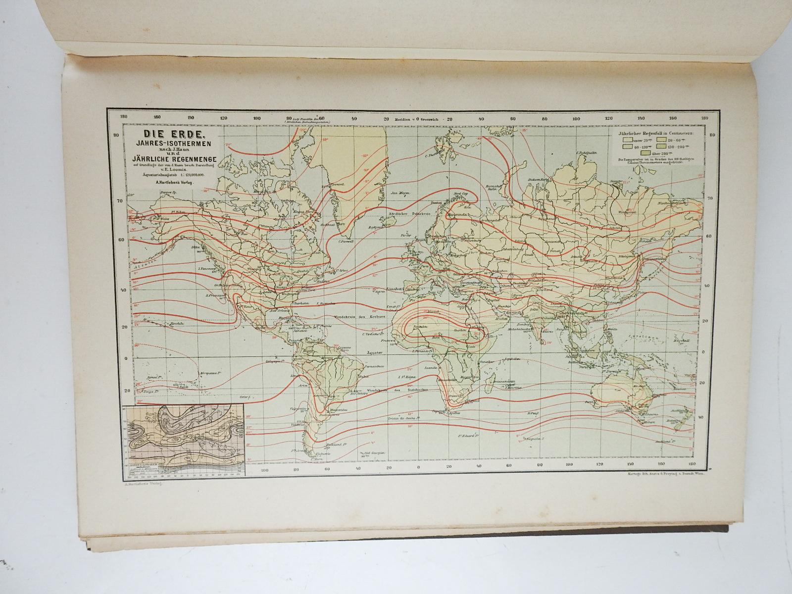 Antique German Hartleben's Volks Atlas Book World Maps For Sale 3