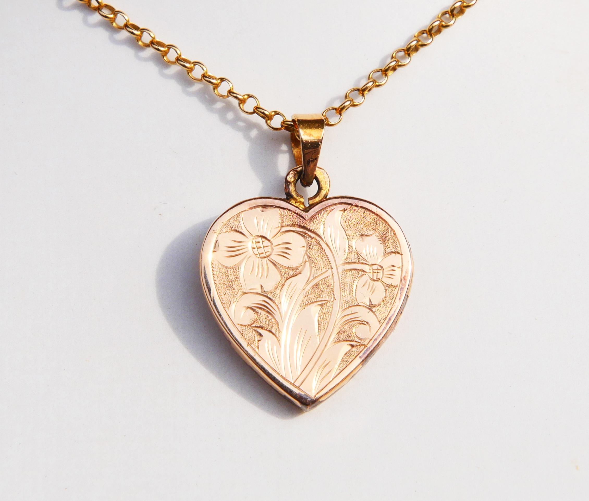 Art Déco Antico ciondolo tedesco a forma di cuore solido 18K / 5 gr in vendita