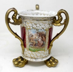 Antique German Helena Wolfson Dresden Three Handle Loving Cup Vase Urn 19thCent
