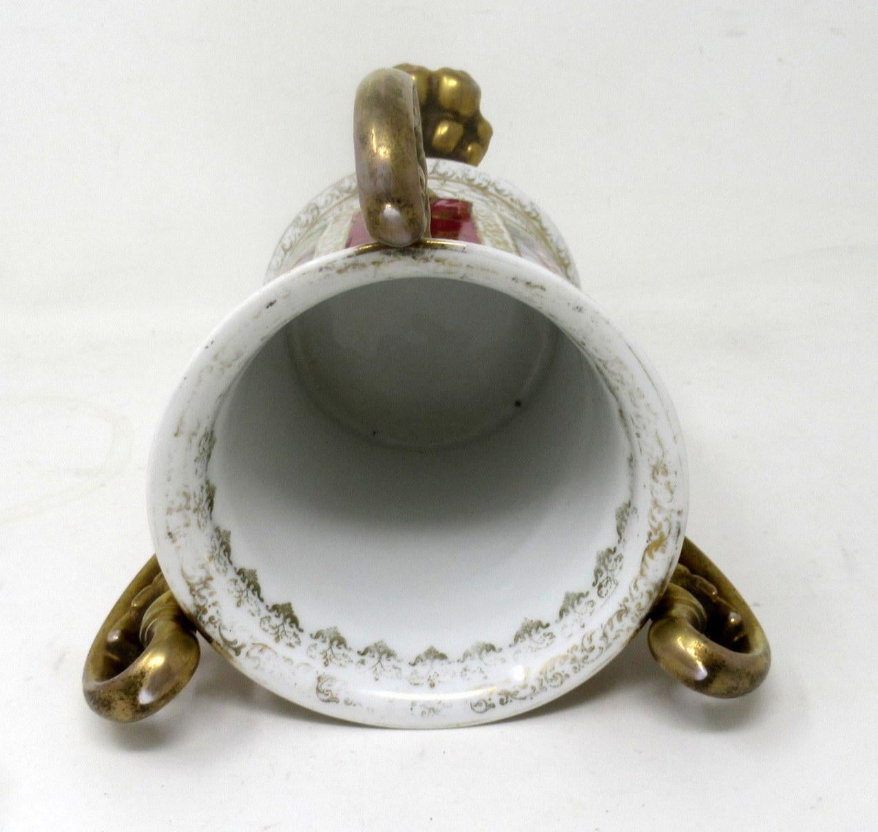 Hand-Painted Antique German Helena Wolfson Dresden Three Handle Loving Cup Vase Urn 19thCent
