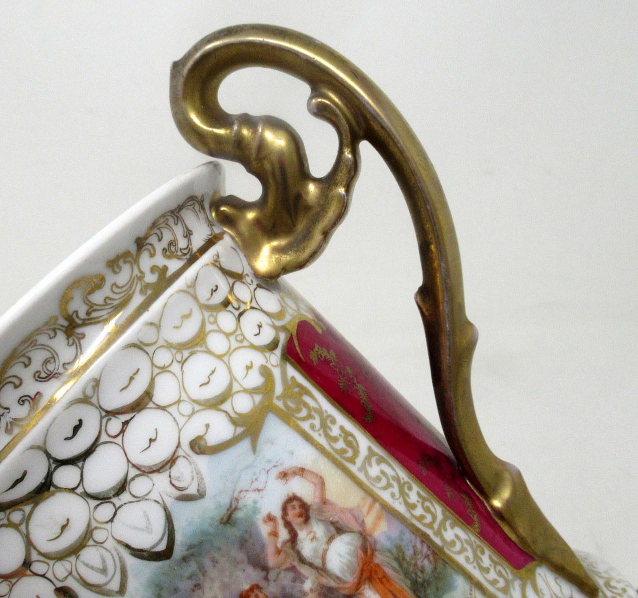 19th Century Antique German Helena Wolfson Dresden Three Handle Loving Cup Vase Urn 19thCent