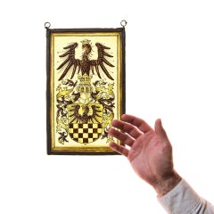 Antique German Heraldic Stained Glass Window Hanging