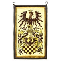 Antique German Heraldic Stained Glass Window Hanging