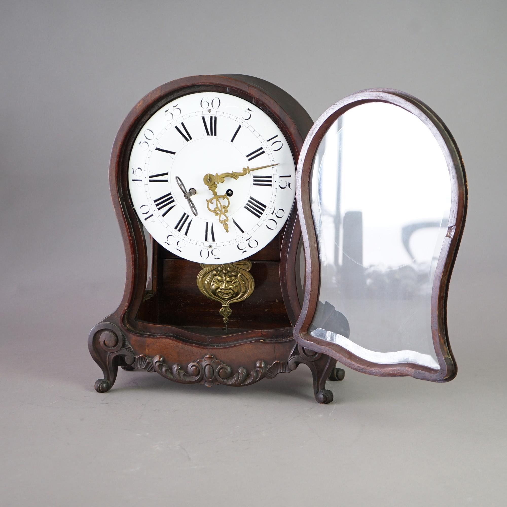 19th Century Antique German Hourglass Shaped Mahogany Mantle Clock c1880