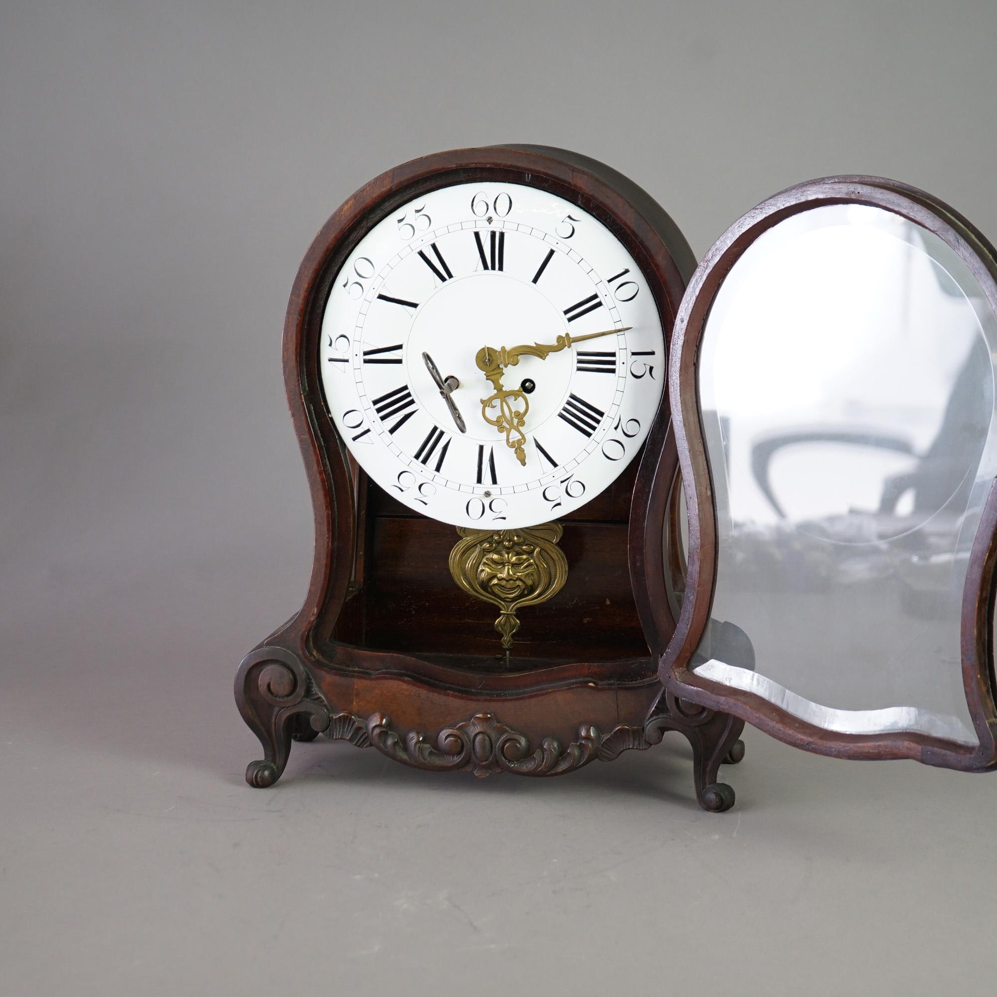 Porcelain Antique German Hourglass Shaped Mahogany Mantle Clock c1880