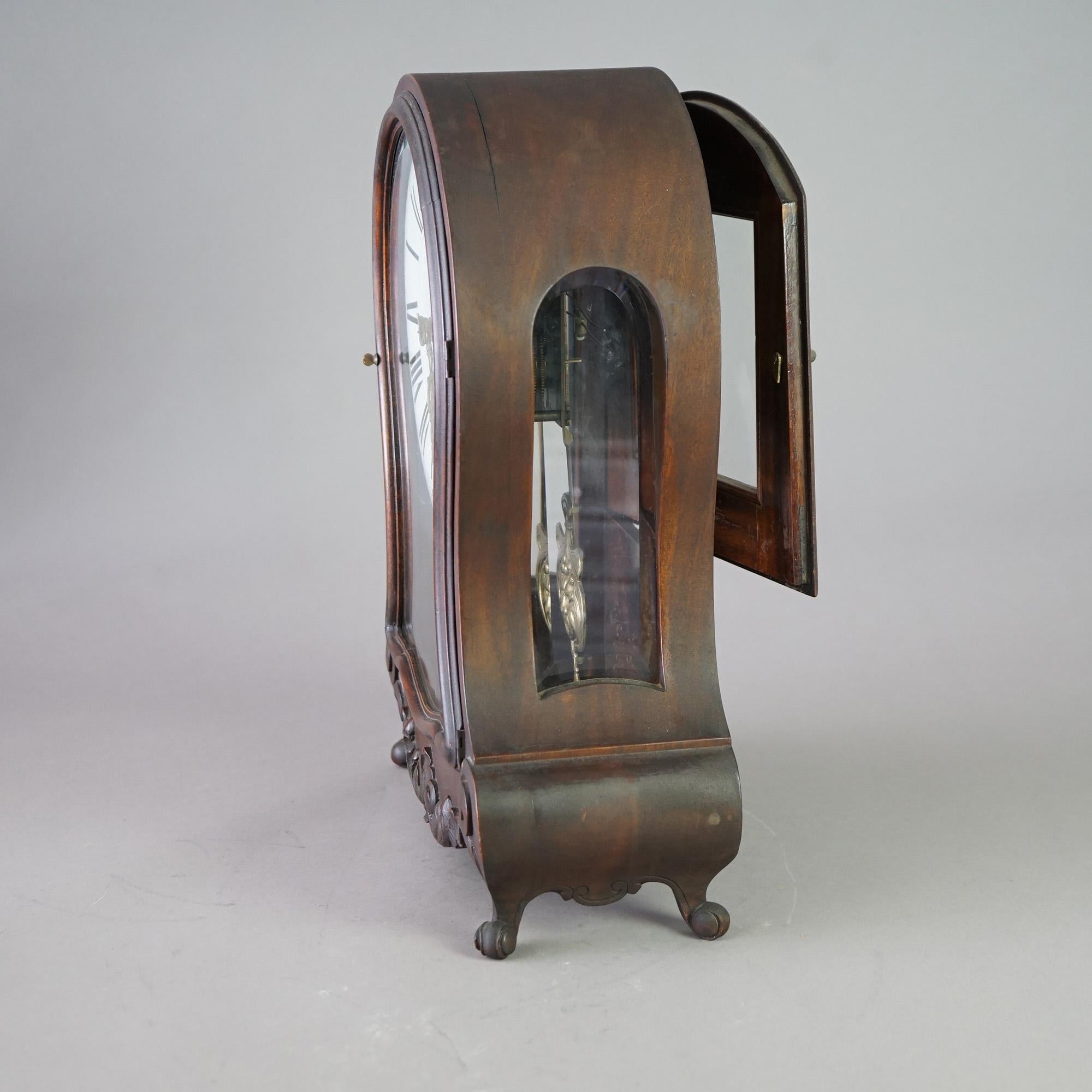 Antique German Hourglass Shaped Mahogany Mantle Clock c1880 4