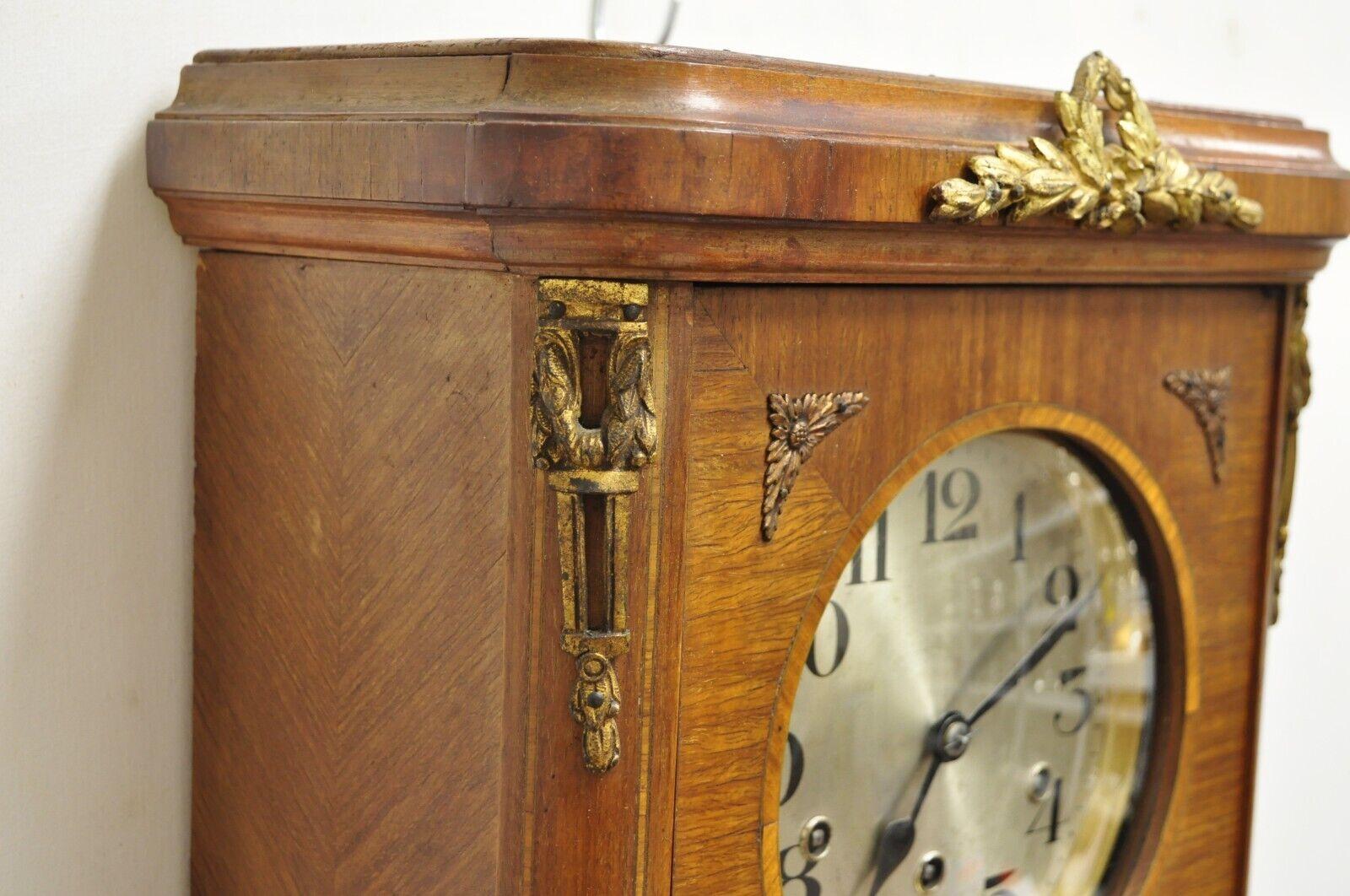 Early 20th Century Antique German Inlaid French Style Box Wall Clock 8 Day with Westminster Chime For Sale