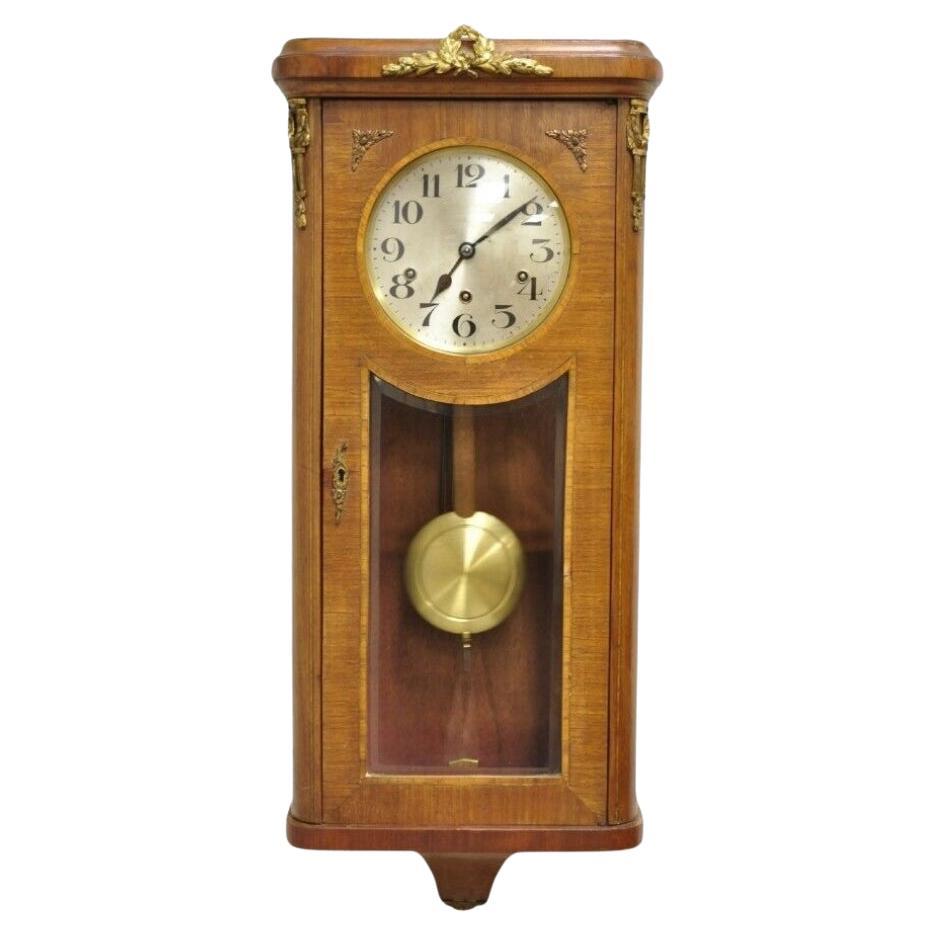 Antique German Inlaid French Style Box Wall Clock 8 Day with Westminster Chime