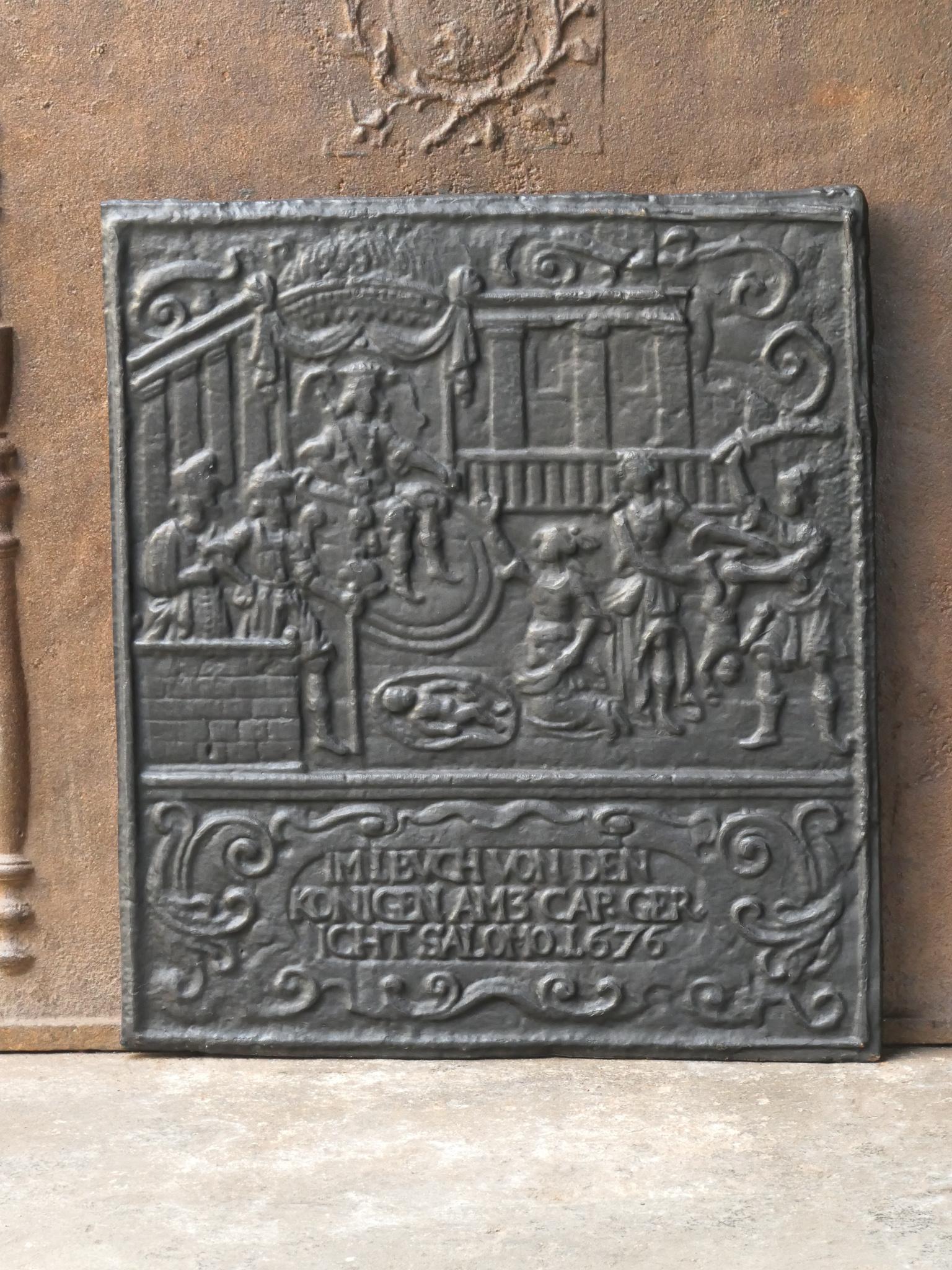 Parafuoco tedesco del XVII secolo di epoca Louis XIV con il Giudizio di Solomon. Nella maggior parte dei casi una sentenza A. Solomon è una sentenza in cui nessuna delle parti in causa ha un vantaggio nella decisione. È una sentenza giusta in una