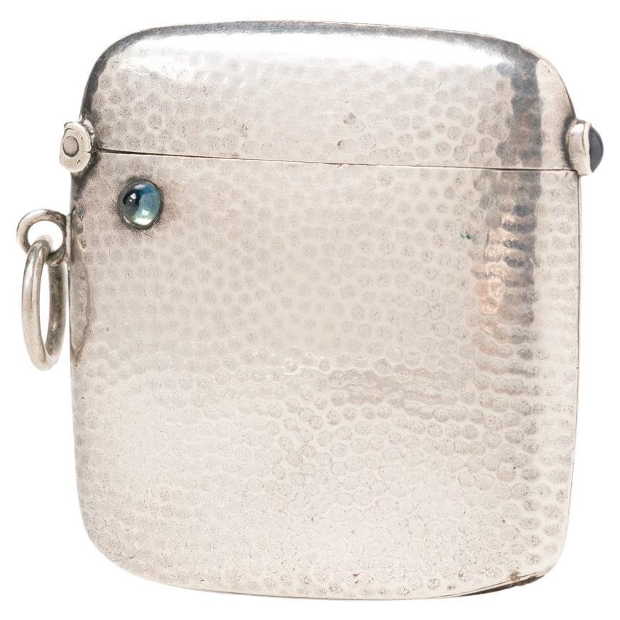 Antikes deutsches Vesta-Etui aus Silber und Saphir im Jugendstil