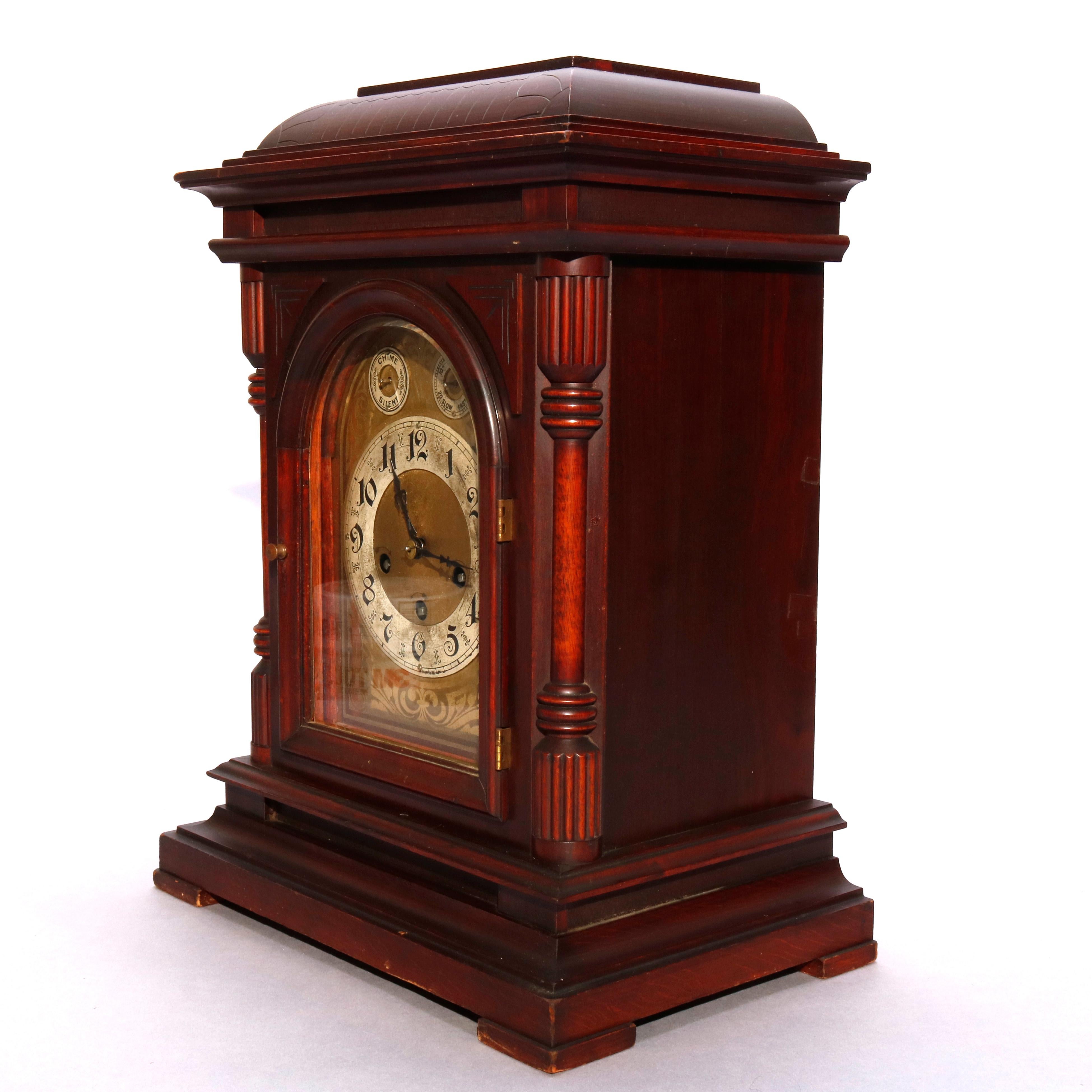 Antique German Junghan Carved Mahogany Bracket Clock, circa 1910 In Good Condition In Big Flats, NY