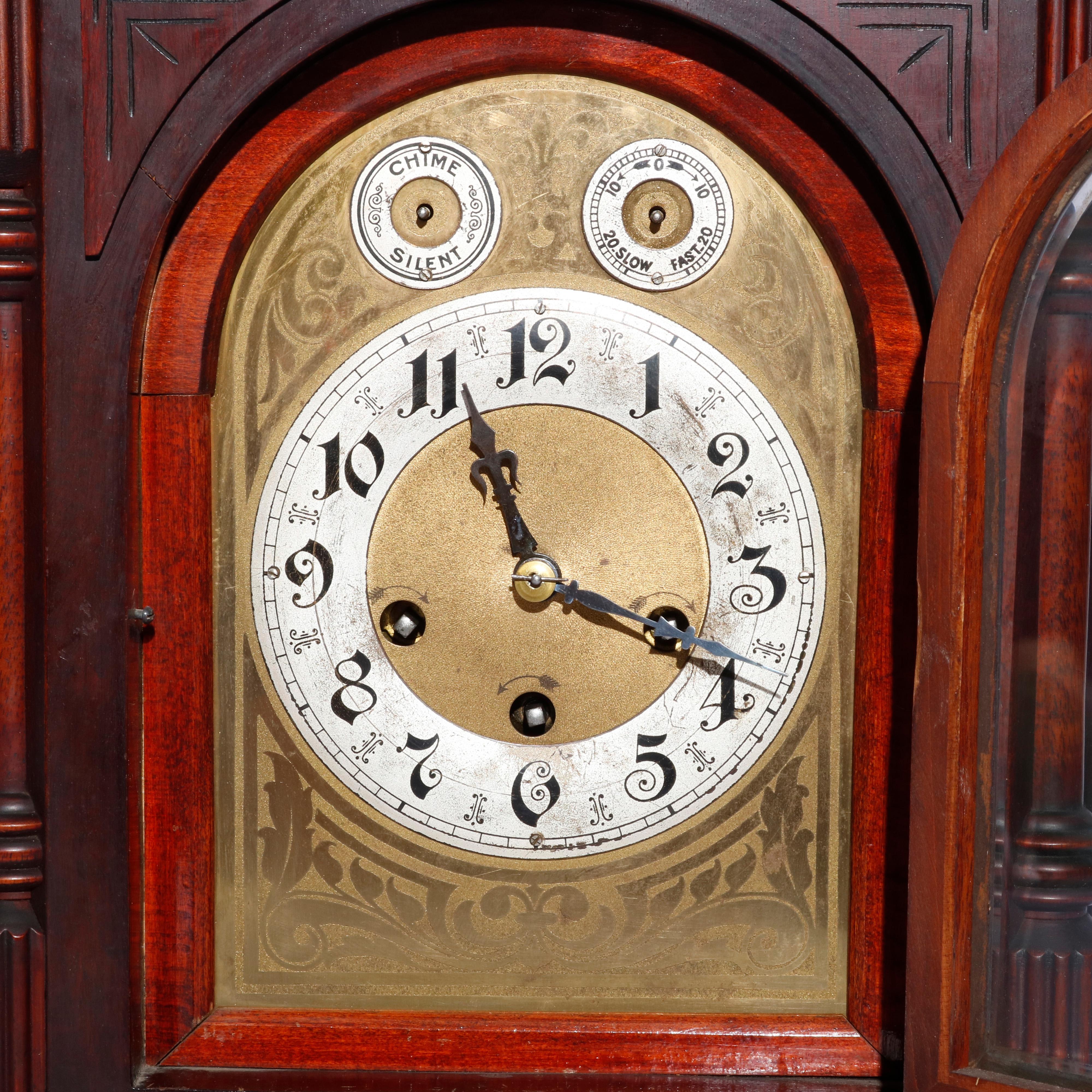 20th Century Antique German Junghan Carved Mahogany Bracket Clock, circa 1910