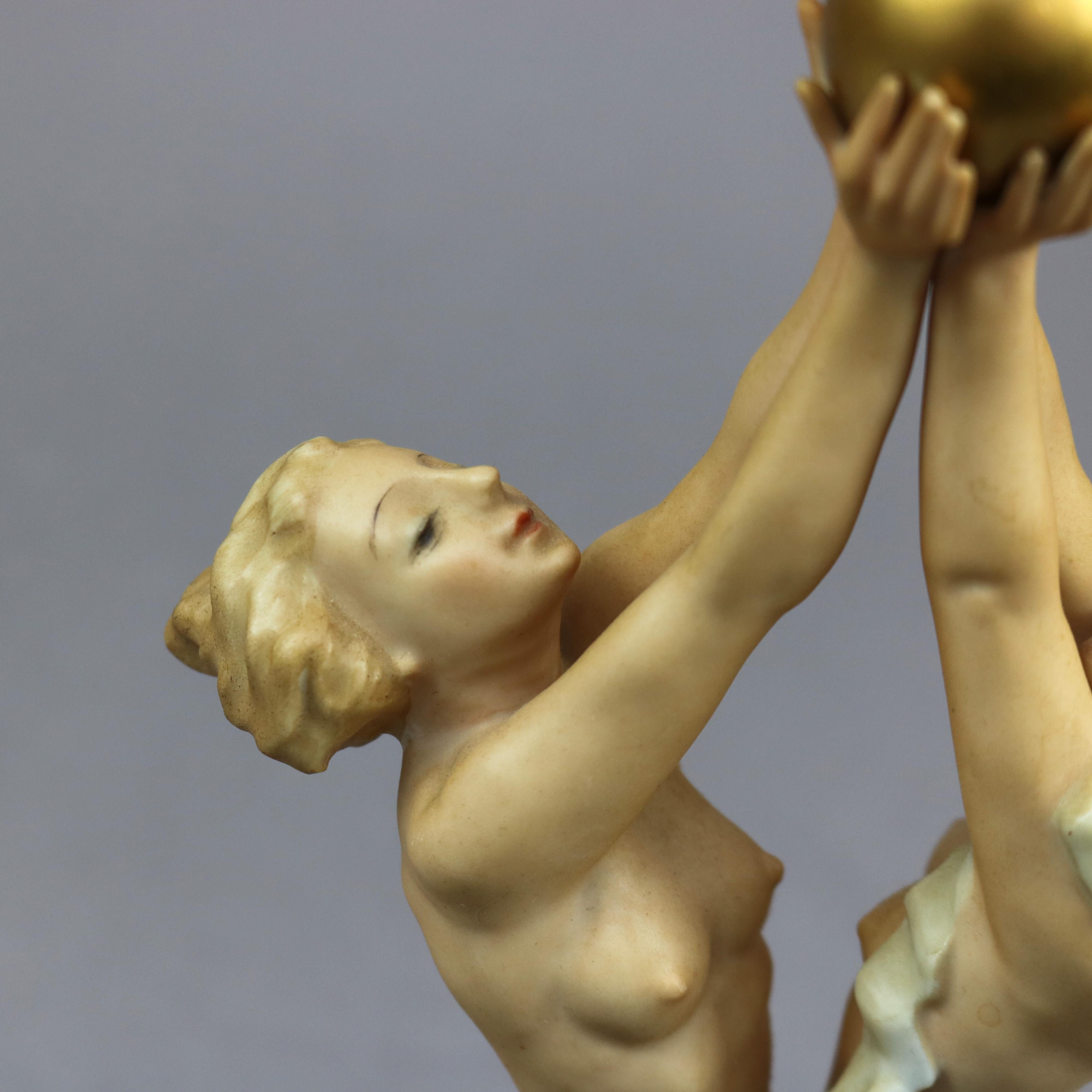 20th Century Antique German K. Tutter, Hutschenreuther Porcelain Figure, Nymphs & Ball, c1900