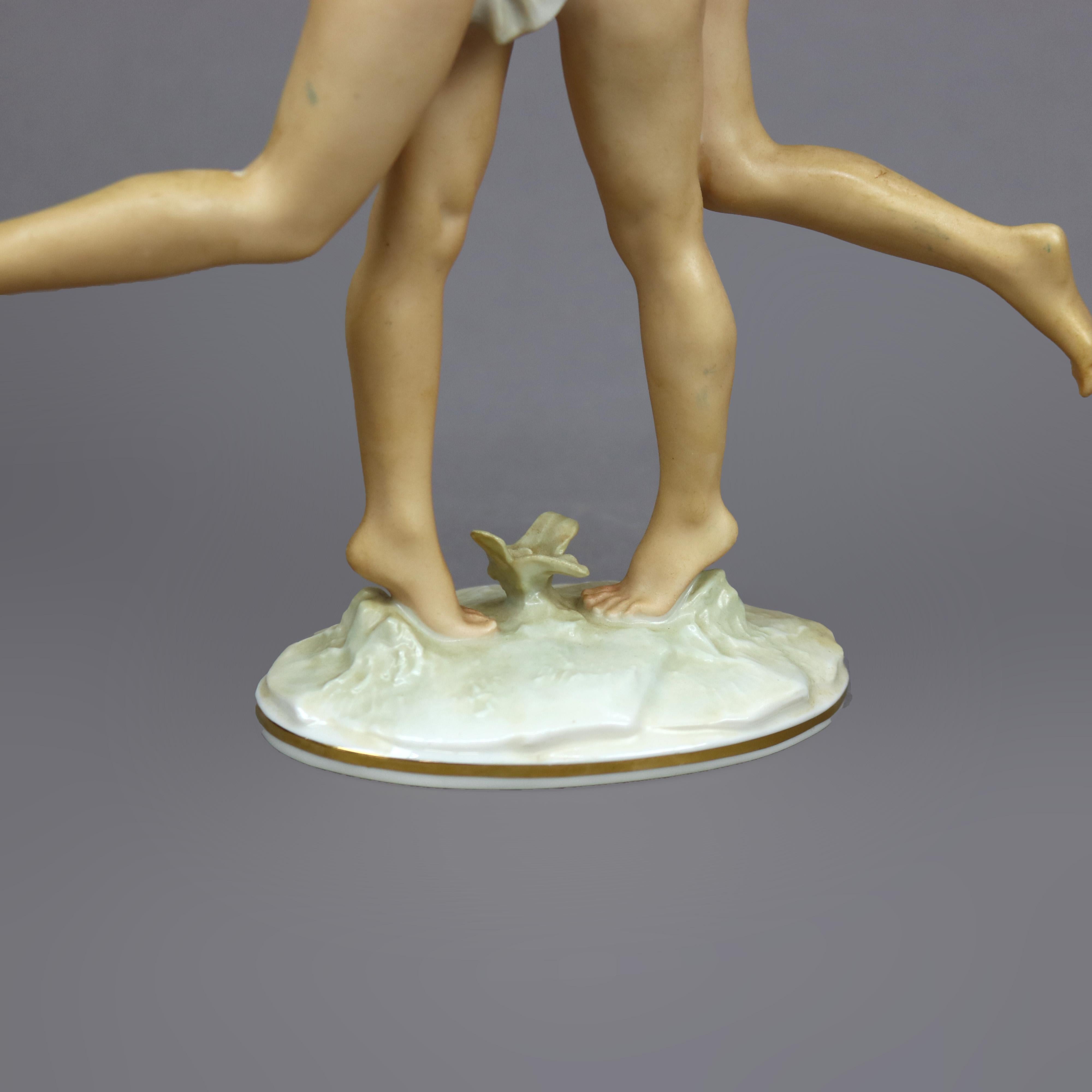 Antique German K. Tutter, Hutschenreuther Porcelain Figure, Nymphs & Ball, c1900 3