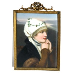 Antique German Kaplan Porcelain Portrait Plaque of a Young Woman, C1890