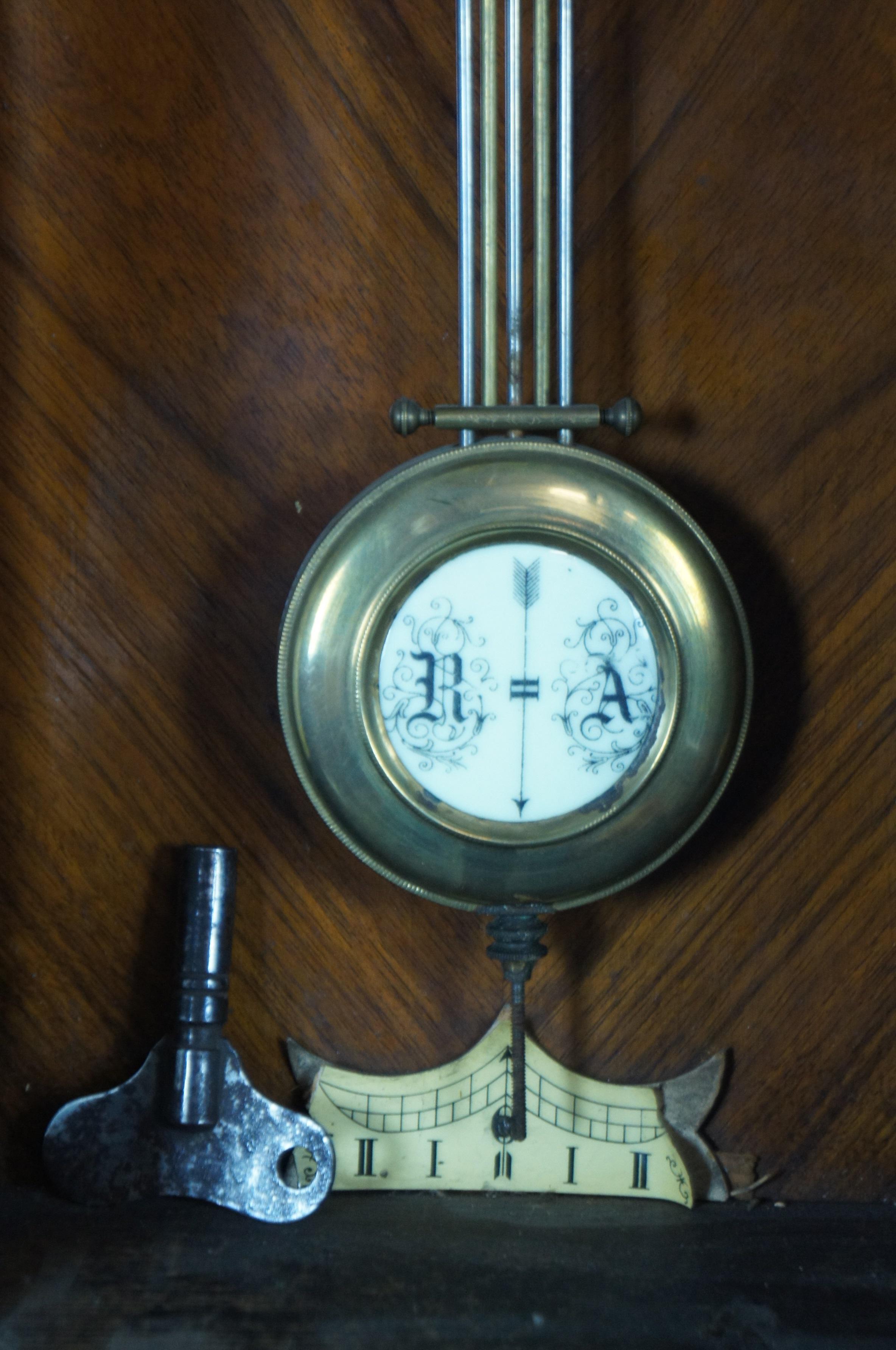 Antique German Kienzle Vienna Walnut Regulator Wall Clock RA Pendulum In Good Condition In Dayton, OH