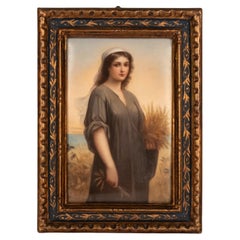 Plaque de portrait allemande ancienne en porcelaine KPM Berlin "Ruth" par Landelle 1895