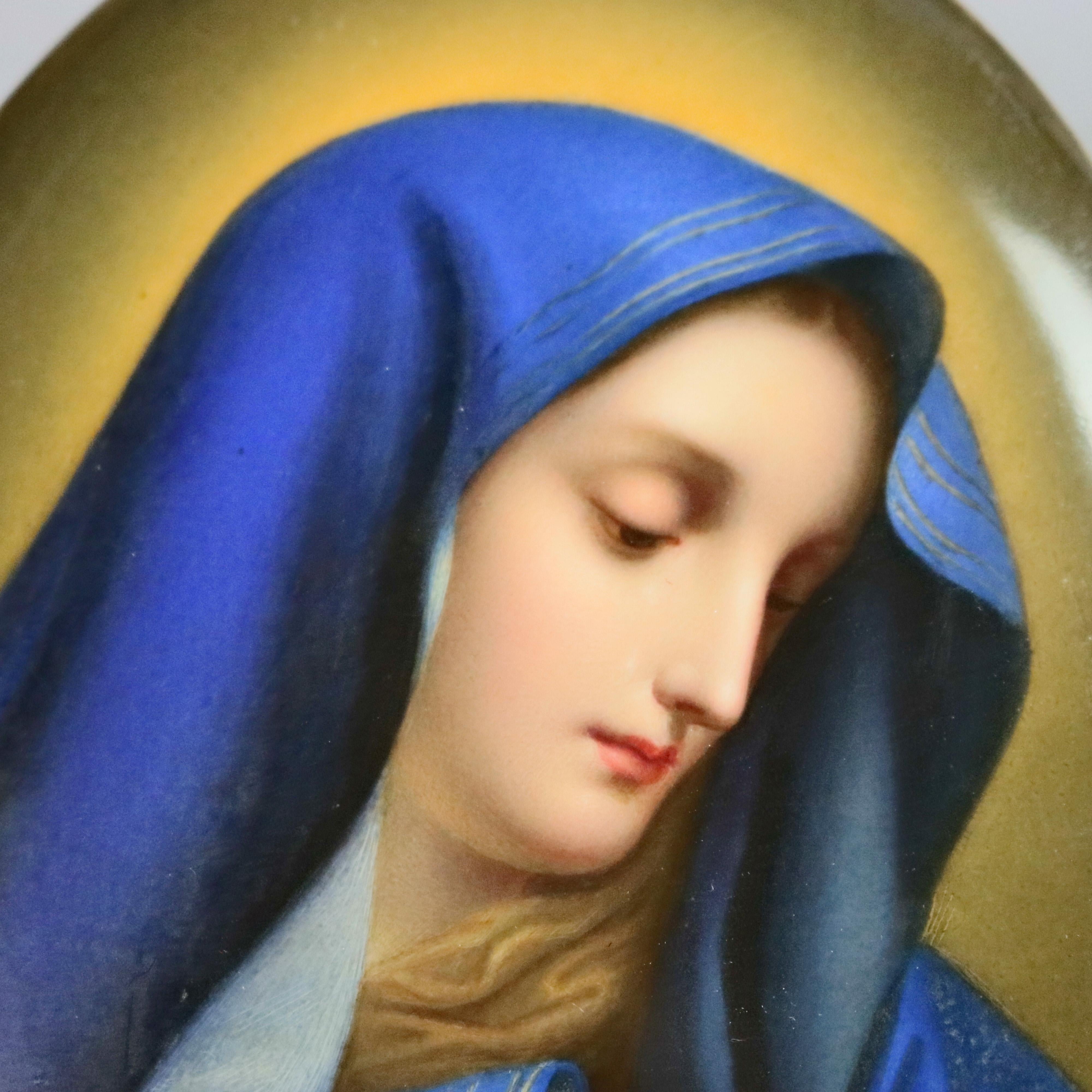 Antique German KPM Hand Painted Porcelain Portrait Plaque of Mother Mary In Good Condition In Big Flats, NY