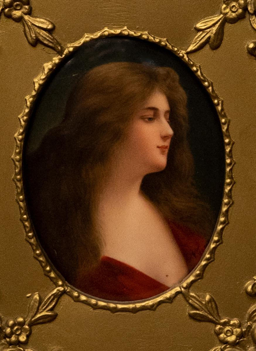 Late 19th Century Antique German KPM Porcelain Portrait Plaque Young Woman Signed Wagner Asti 1890 For Sale