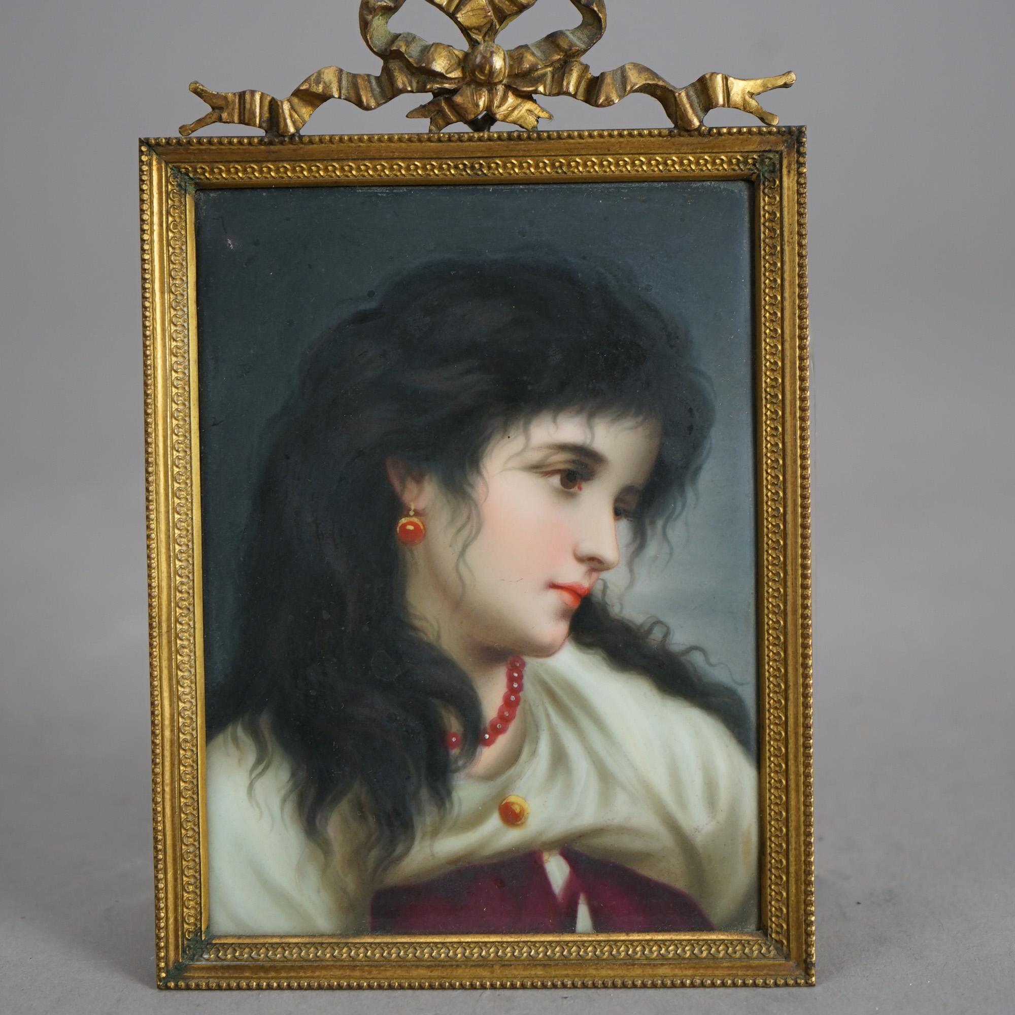 Dipinto a mano Antico ritratto in porcellana dipinta a mano della German School C1890
