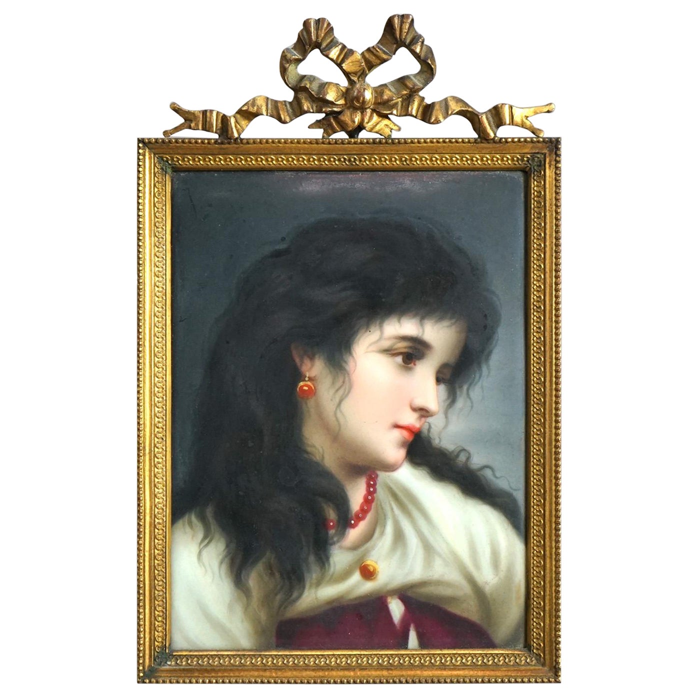 Antique German KPM School Hand Painted Porcelain Portrait Plaque C1890